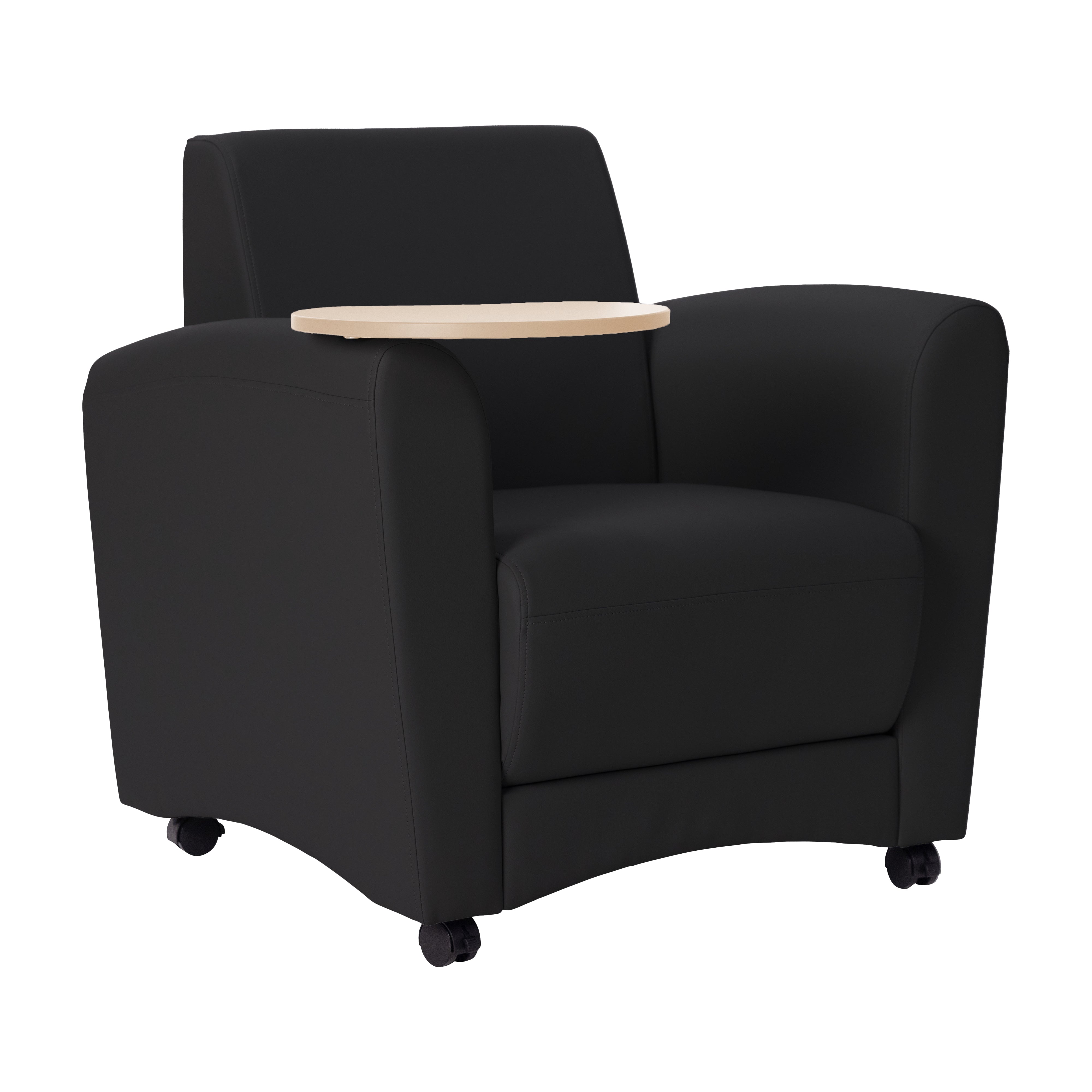 Pro Series Upholstered Common Area Chair with Tablet - Black/Maple Grain