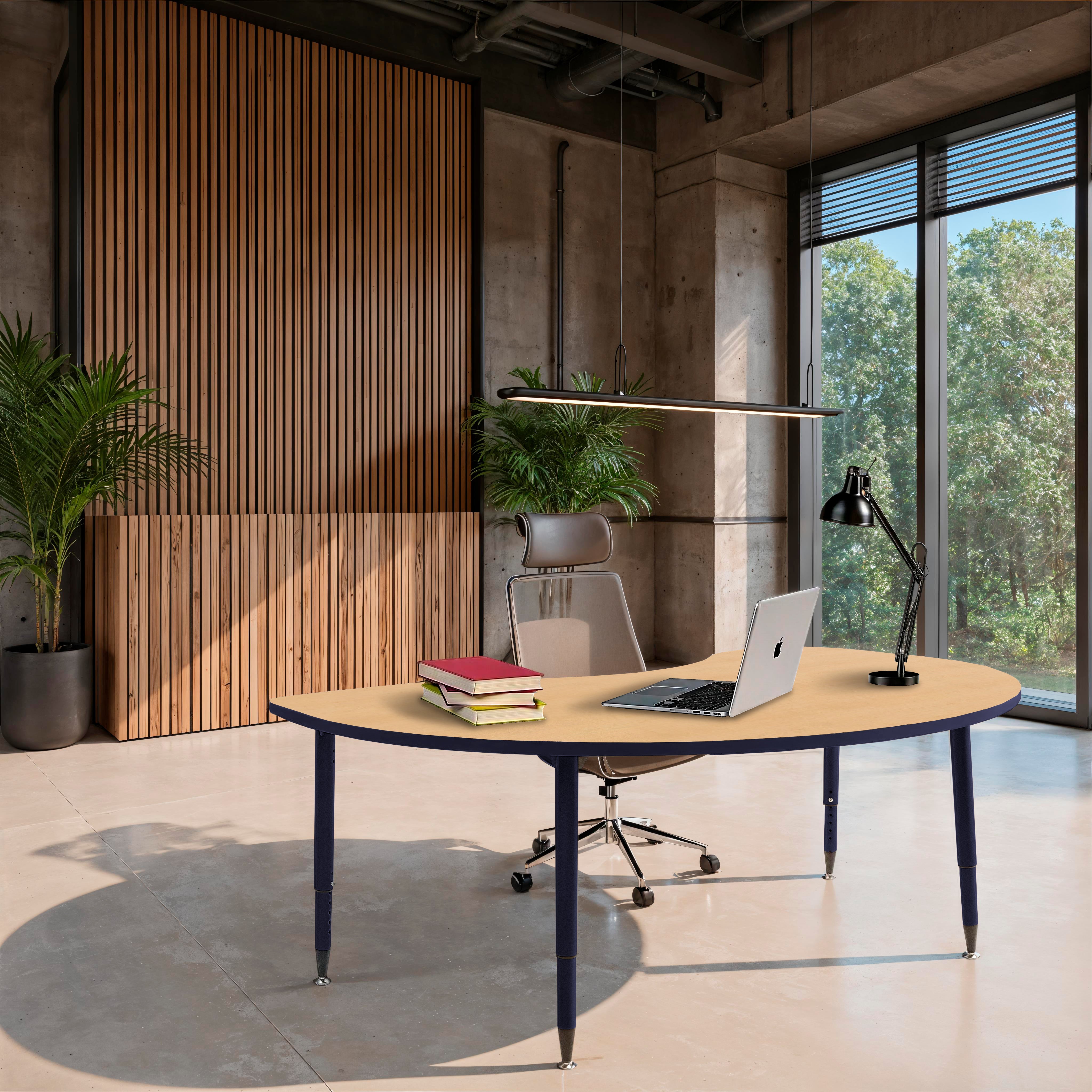 Adapte 48" x 72" Kidney Thermofused Activity Table with Adjustable Tapered Legs - Maple/Navy