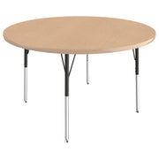 48" Round T-Molding Activity Table with Adjustable Standard Swivel Glide Legs - Maple/Maple/Black