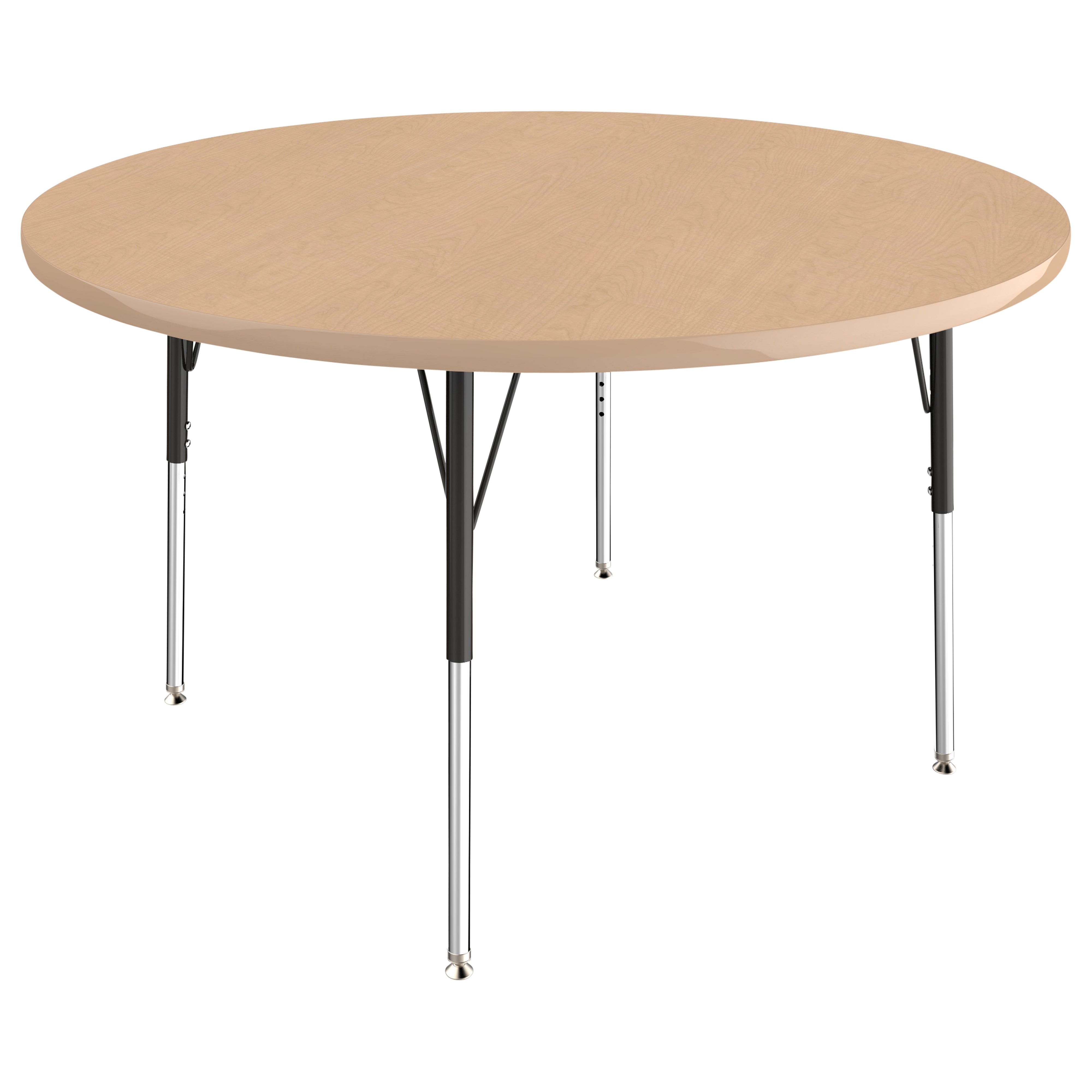 48" Round T-Molding Activity Table with Adjustable Standard Swivel Glide Legs - Maple/Maple/Black