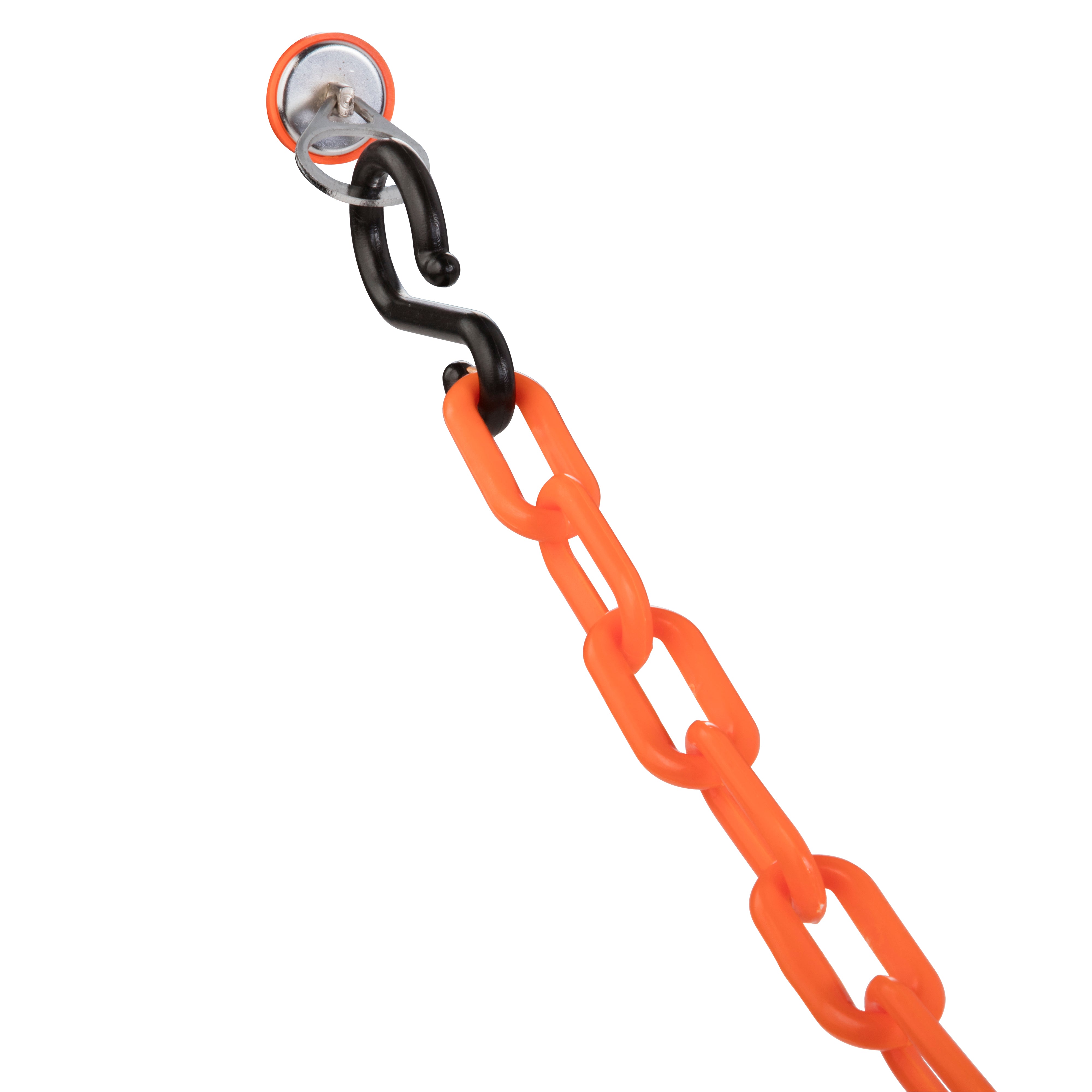 2 S‐Hooks, 2 Magnetic Wall Hooks, 10' of 2" Orange chain