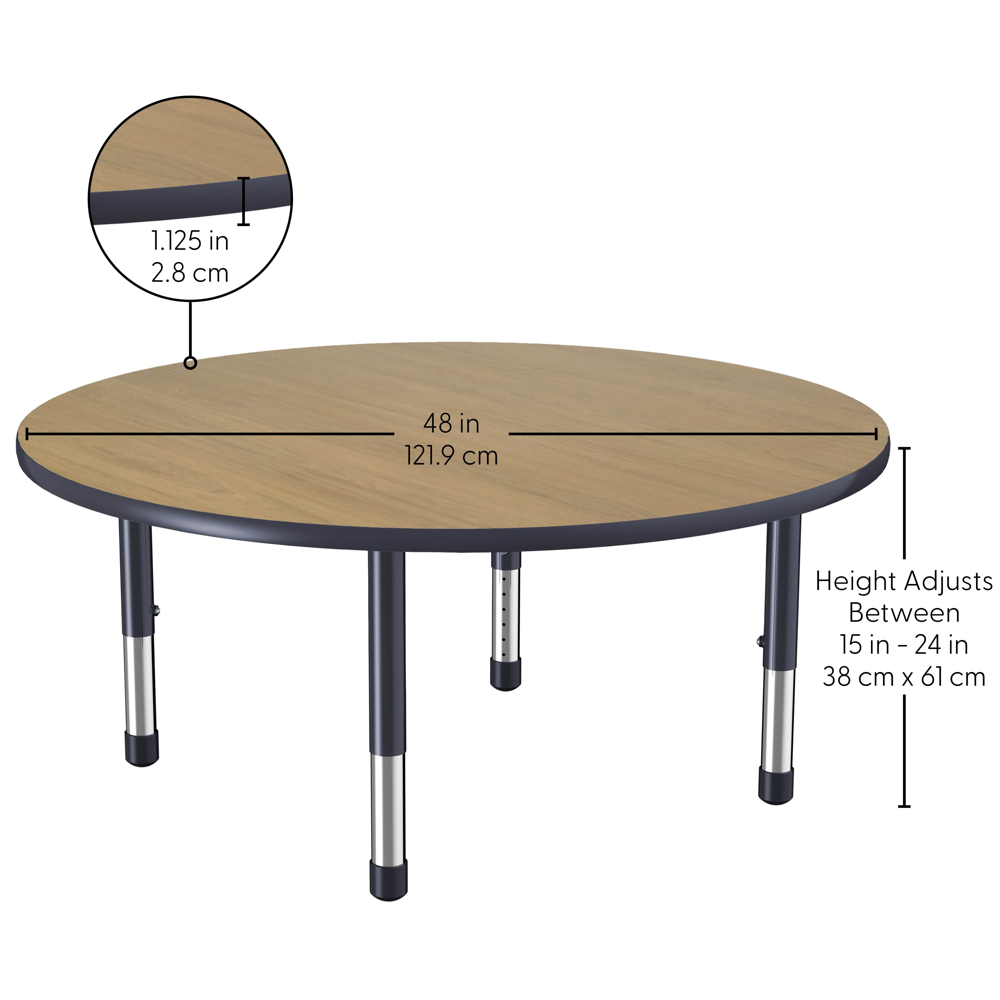 48" Round Thermofused Activity Table with Adjustable Chunky Legs - Pasadena Oak/Navy