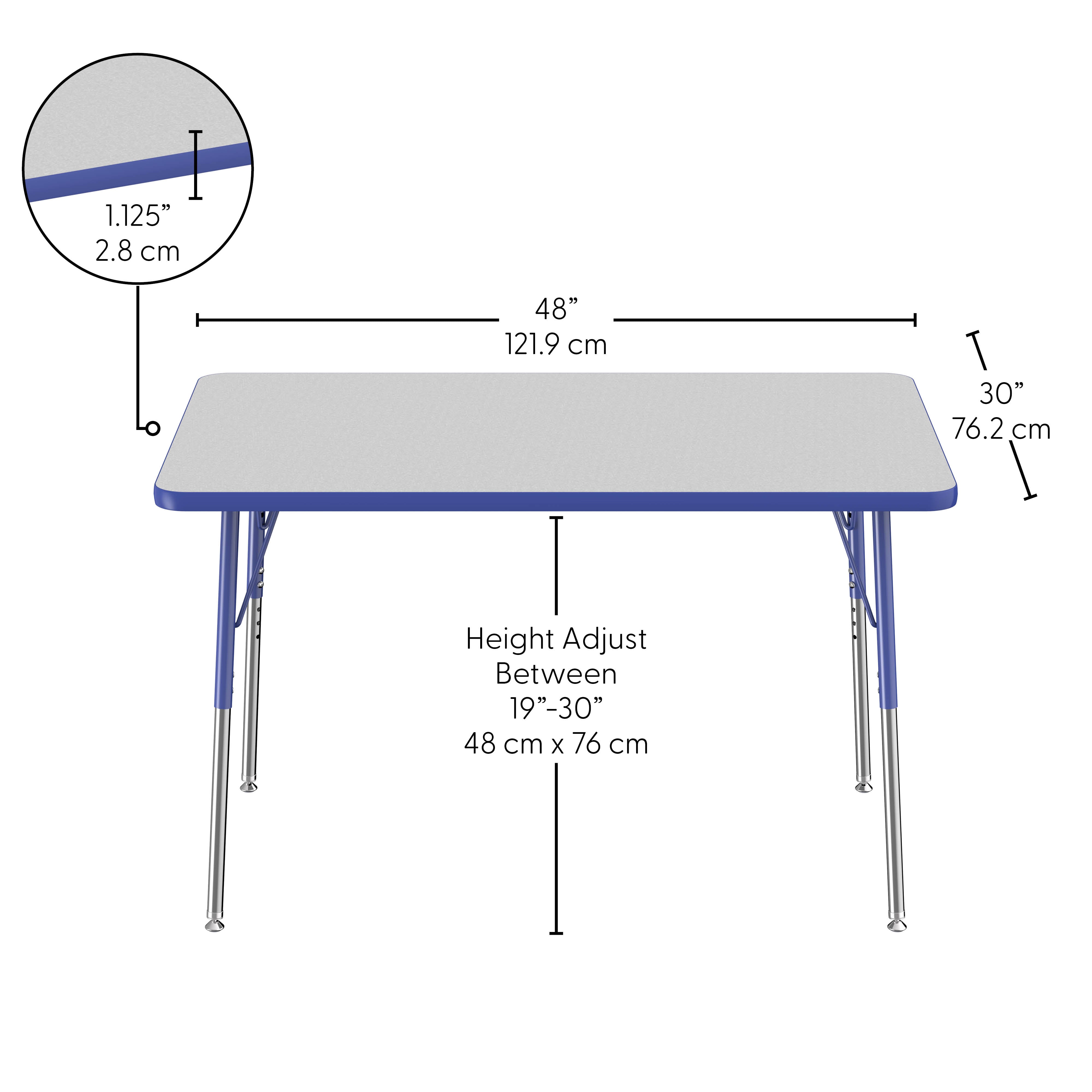 30" x 48" Rectangle Thermofused Activity Table with Adjustable Standard Swivel Glide Legs - Gray/Blue