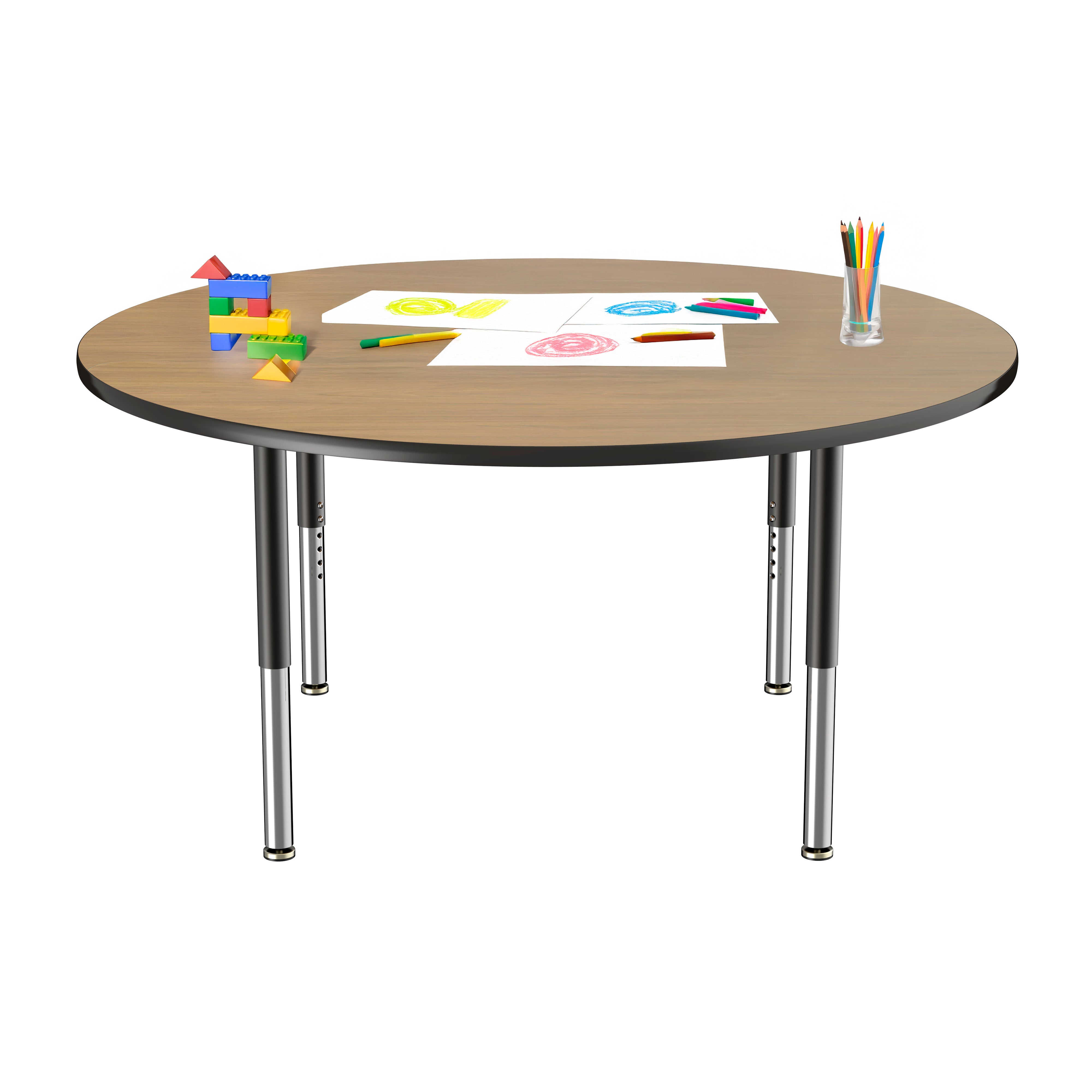 60" Round T-Molding Activity Table with Adjustable Super Legs - Pasadena Oak/Black