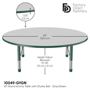 60" Round T-Molding Activity Table with Adjustable Chunky Legs - Gray/Green