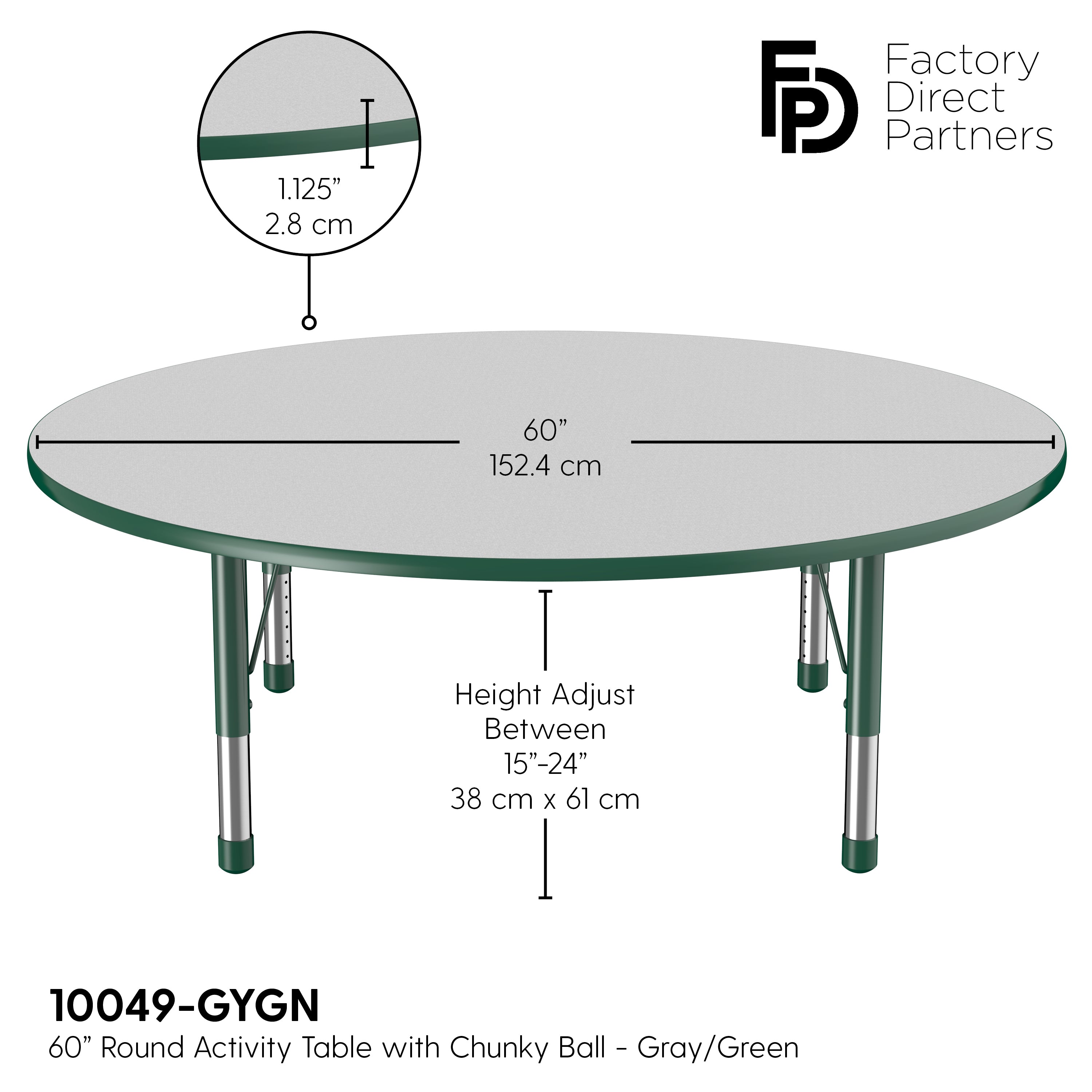 60" Round T-Molding Activity Table with Adjustable Chunky Legs - Gray/Green