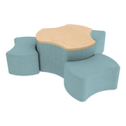 Pro Series Cog Ottoman Table with Bowtie 12" H Seating, 4-Piece Set - Sky Blue Crosshatch/Maple
