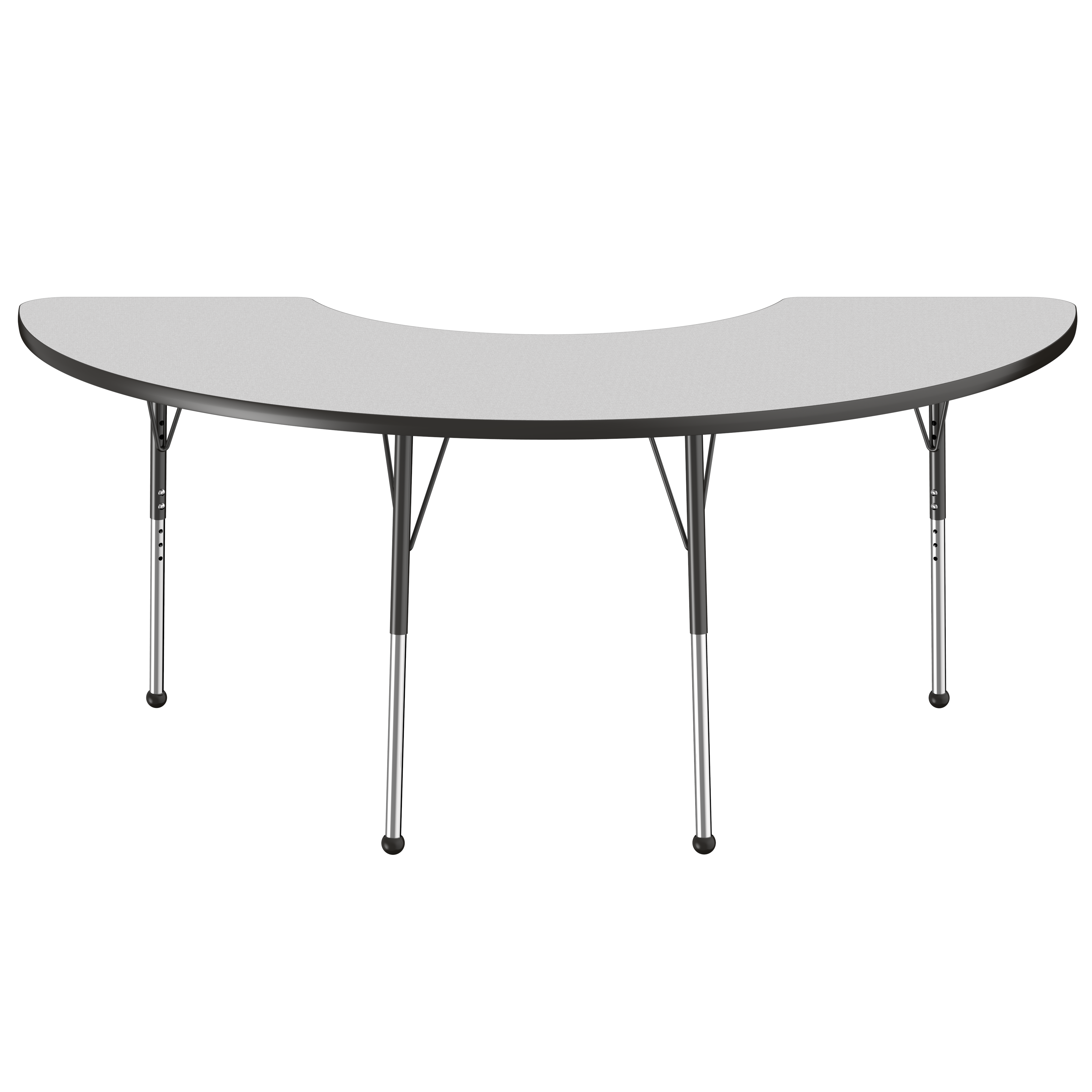 36" x 72" Half Moon T-Molding Activity Table with Adjustable Standard Ball Glide Legs - Gray/Black