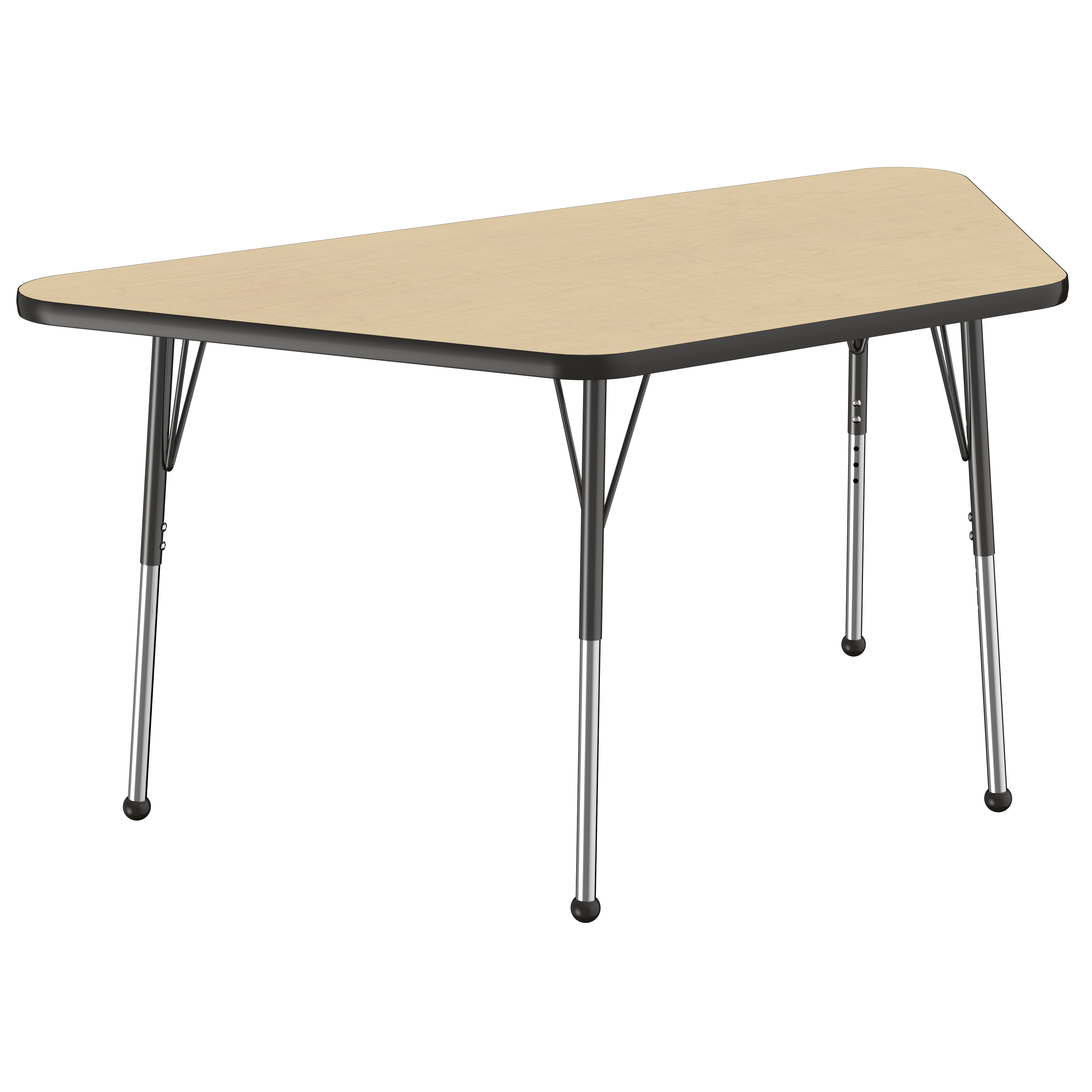 30" x 60" Trapezoid T-Molding Activity Table with Adjustable Standard Ball Glide Legs - Maple/Black
