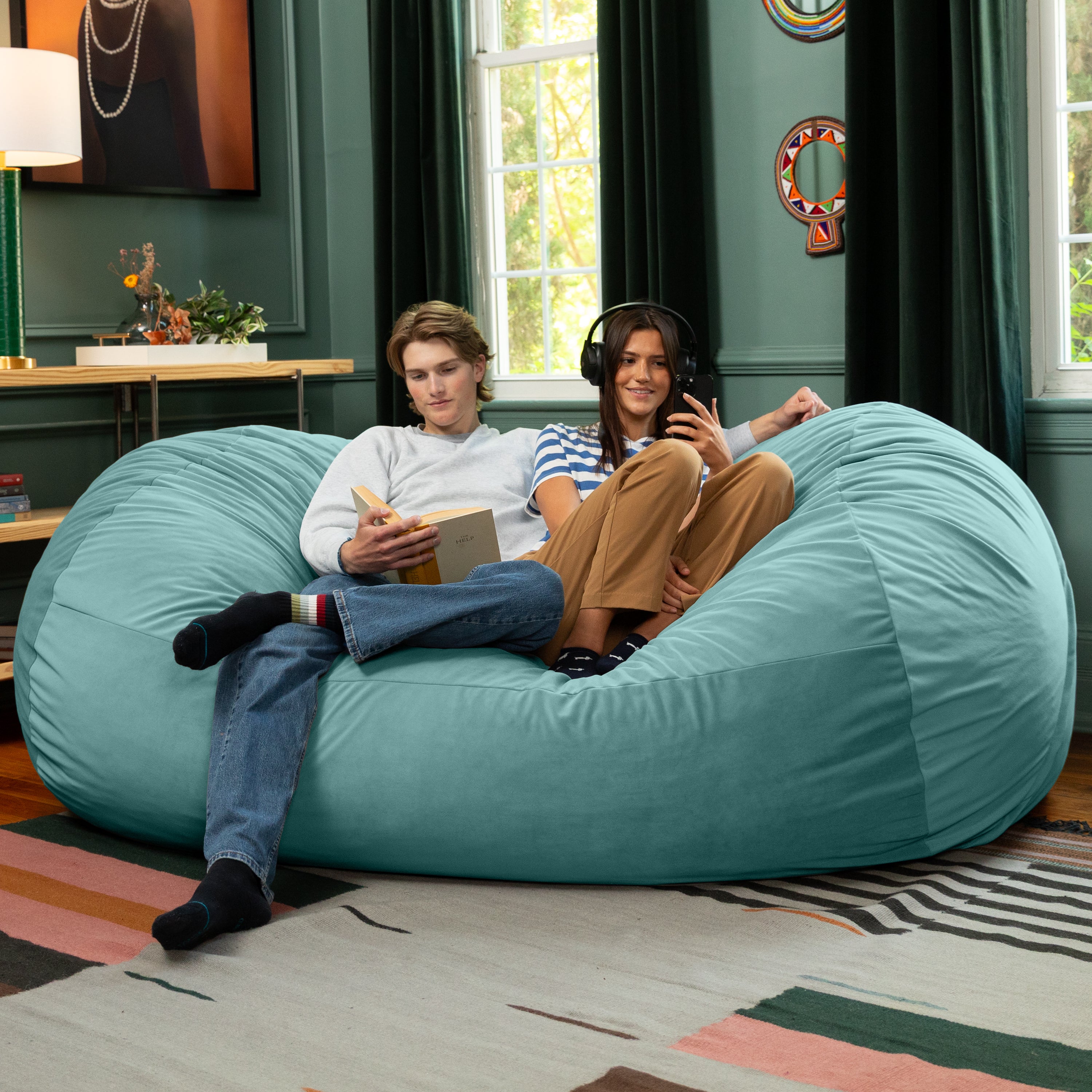 Jaxx Grand Lounger 7 Foot Bean Bag Sofa -Lush Velvet Turquoise