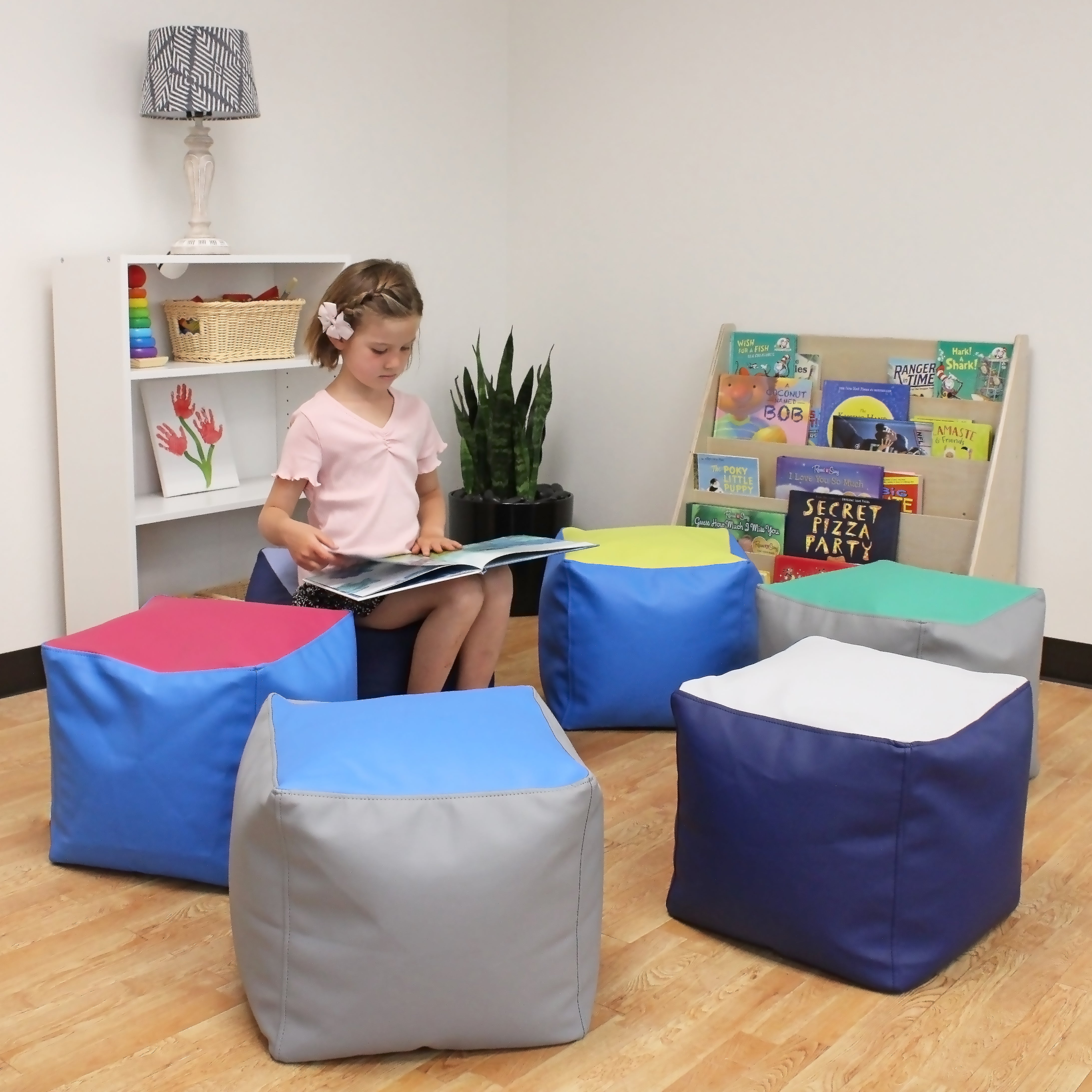 SoftScape Square Bean Bag Pouf 14in Height, 2-Piece - Navy/Powder Blue