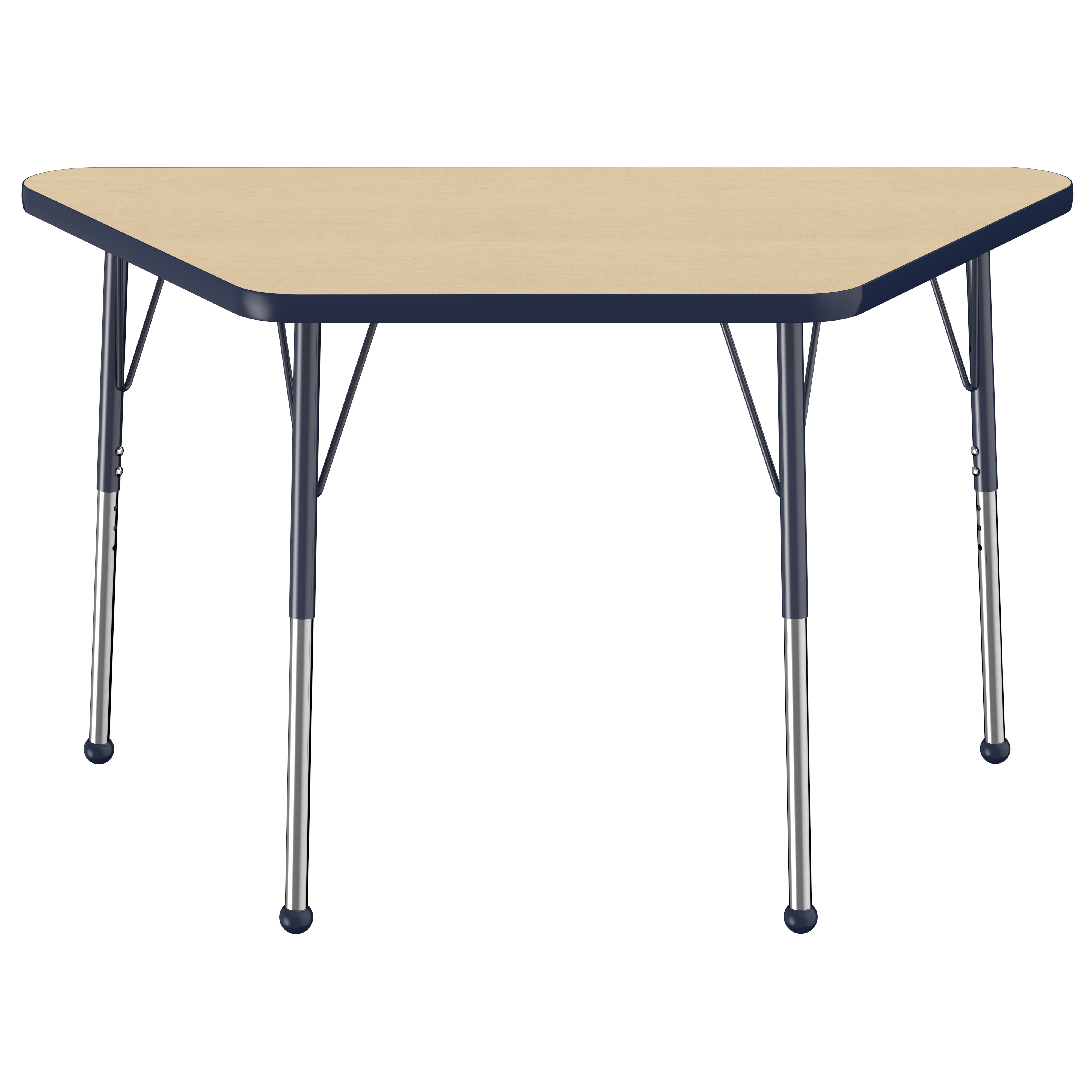 24" x 48" Trapezoid T-Molding Activity Table with Adjustable Standard Ball Glide Legs - Maple/Navy