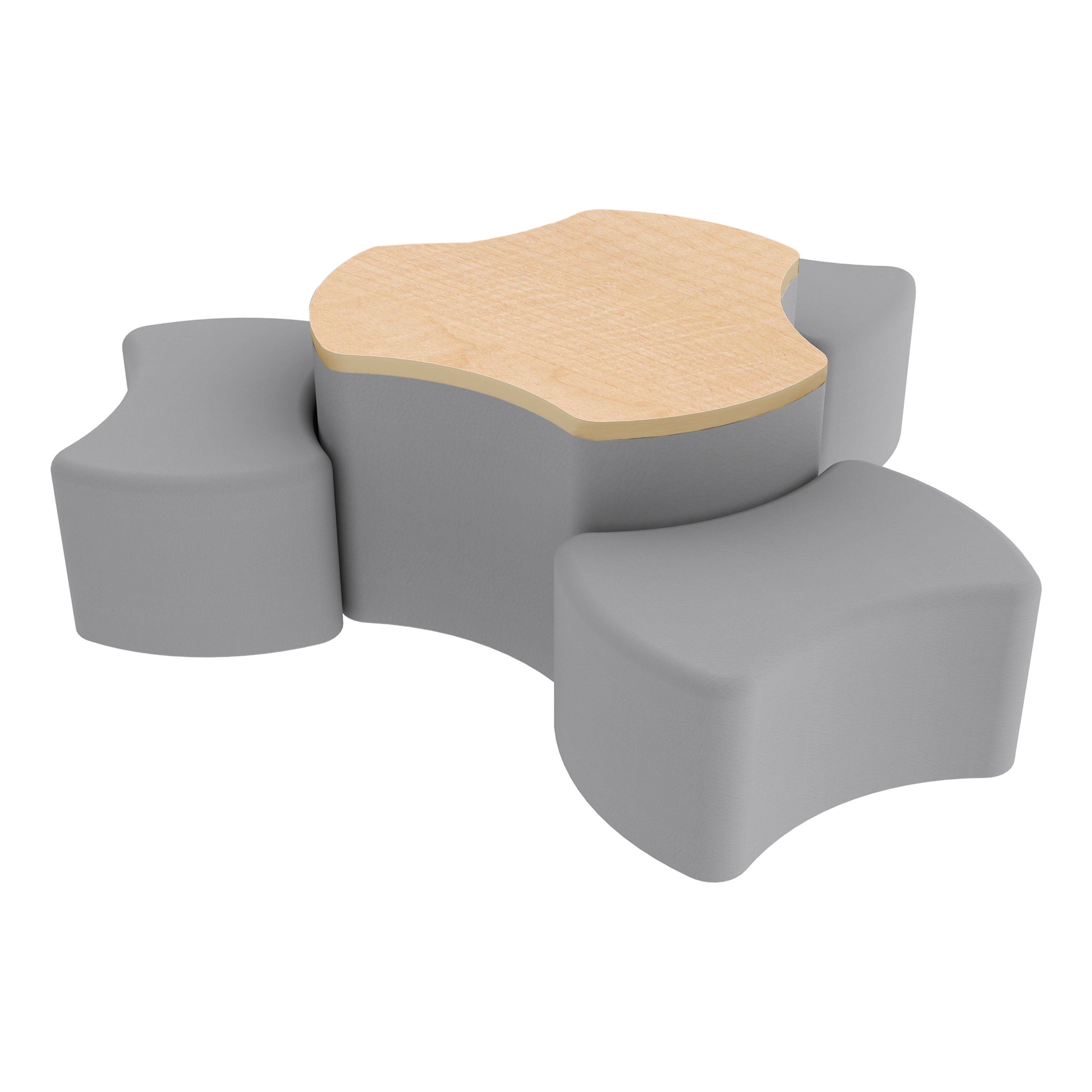Pro Series Cog Ottoman Table with Bowtie 12" H Seating, 4-Piece Set - Gray/Maple