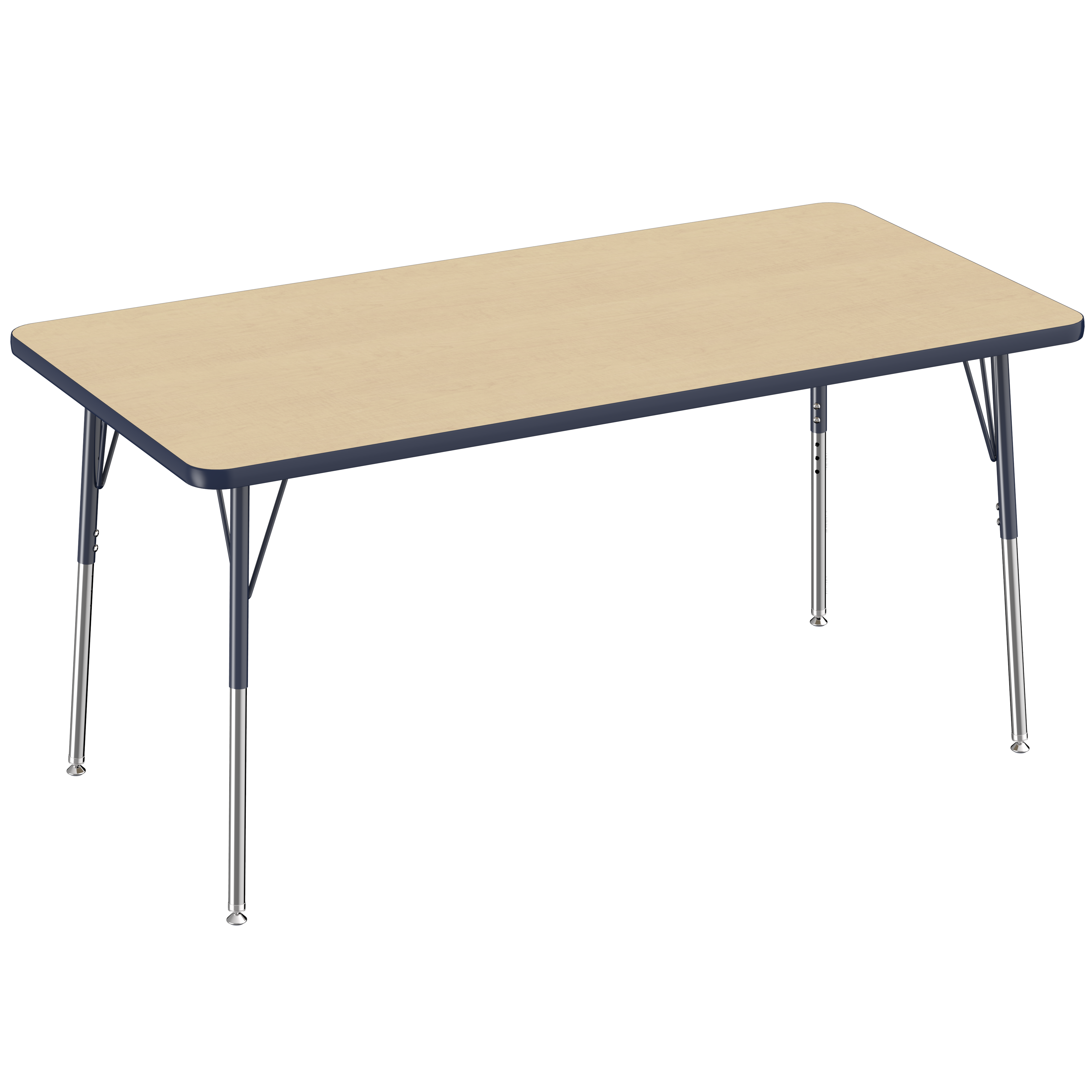 30" x 60" Rectangle T-Molding Activity Table with Adjustable Standard Swivel Glide Legs - Maple/Navy