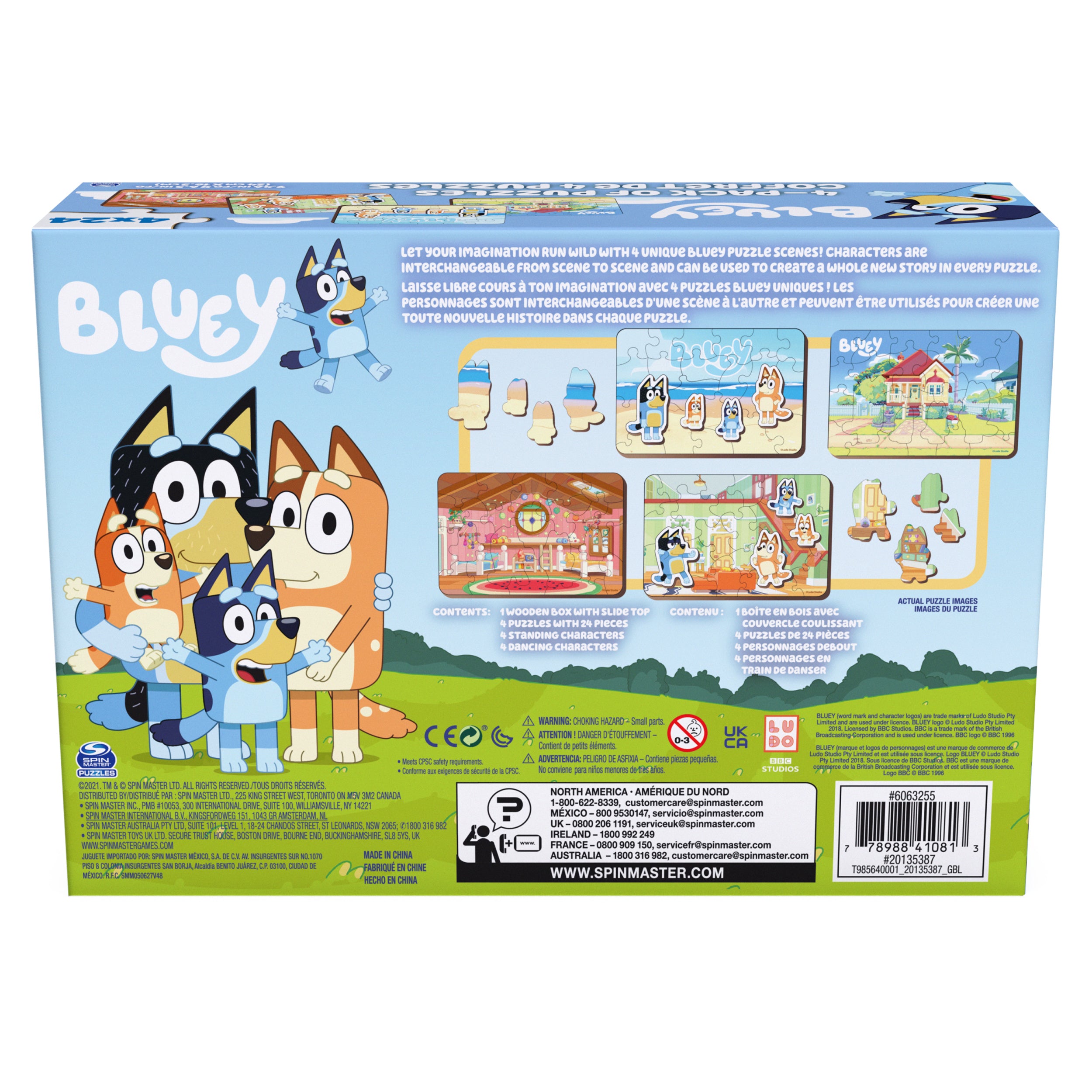 Spin Master Games, Bluey Puzzles 4-Pack, Wooden Jigsaw Puzzles for Preschoolers, 24 Pieces Each, Interchangeable Pieces, Bluey Birthday Gifts, for Kids Ages 3 & Up