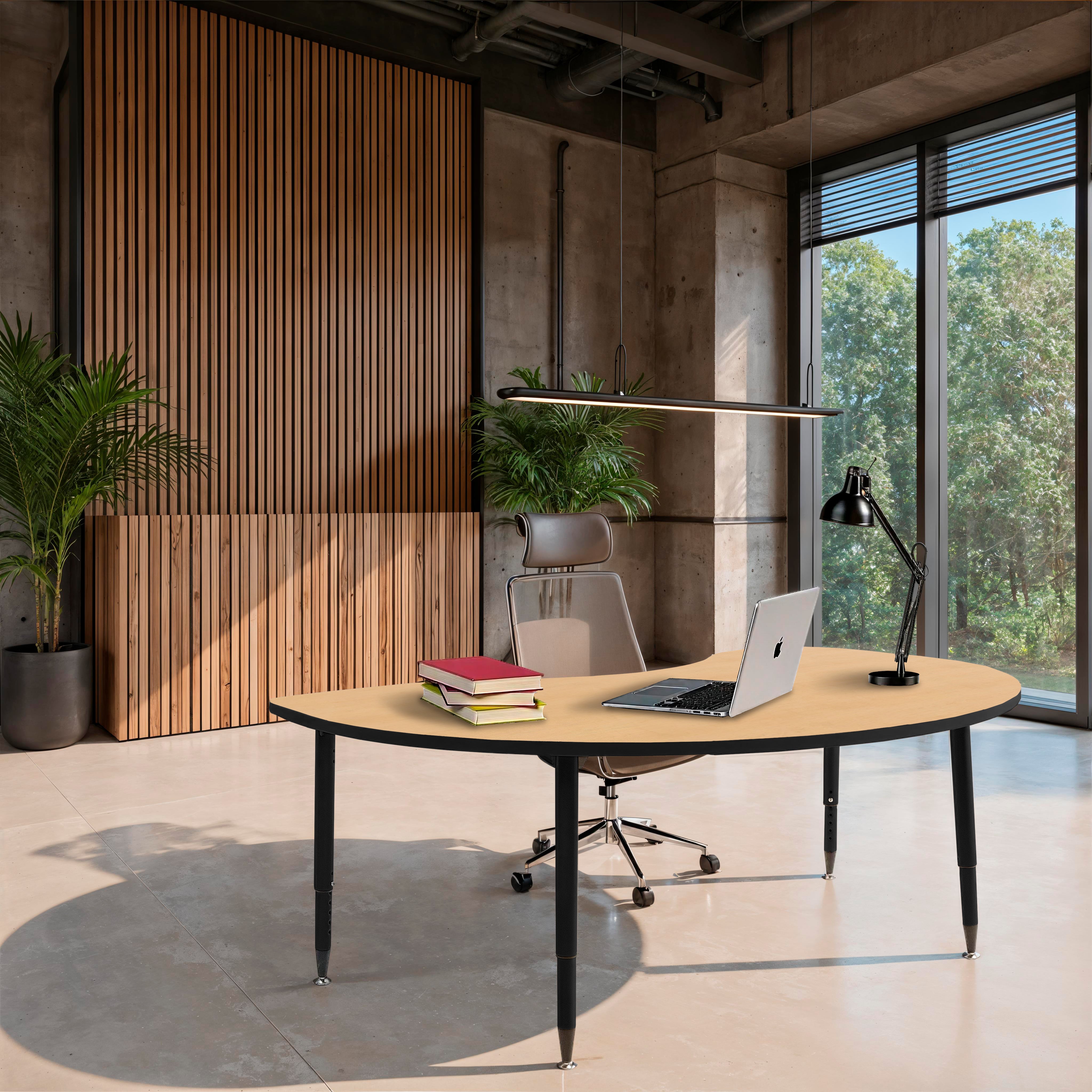 Adapte 48" x 72" Kidney Thermofused Activity Table with Adjustable Tapered Legs - Maple/Black