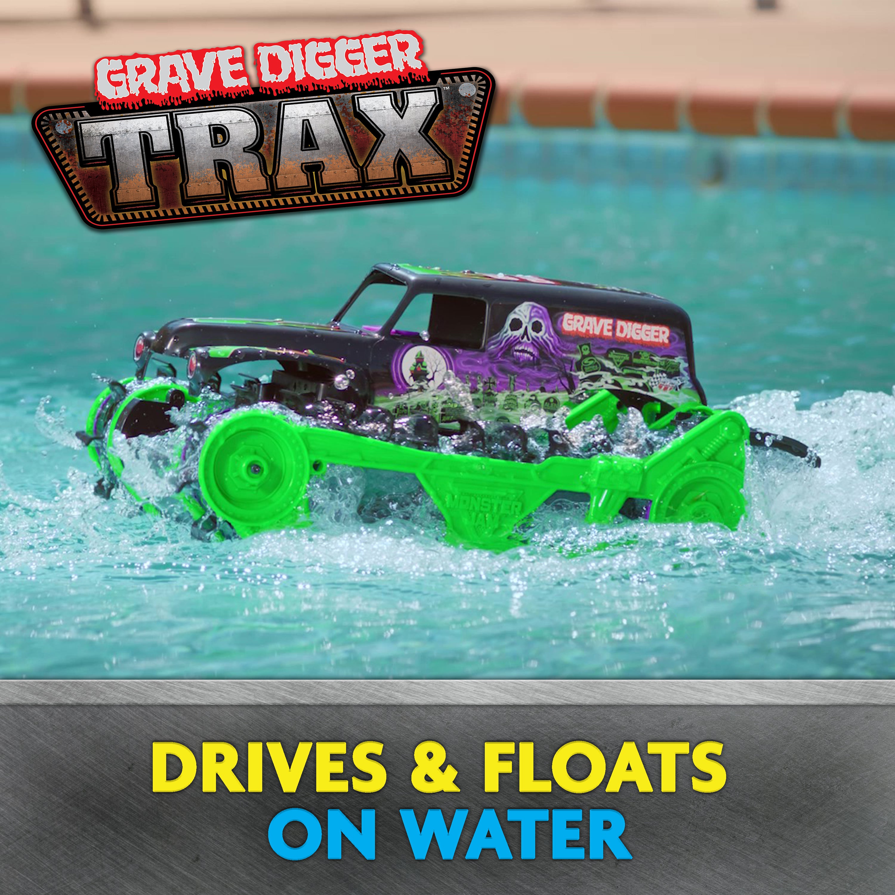 Monster Jam, Official Grave Digger Trax All-Terrain Remote Control Outdoor Vehicle,  1:15 Scale, Kids Toys for Boys and Girls Ages 4 and Up