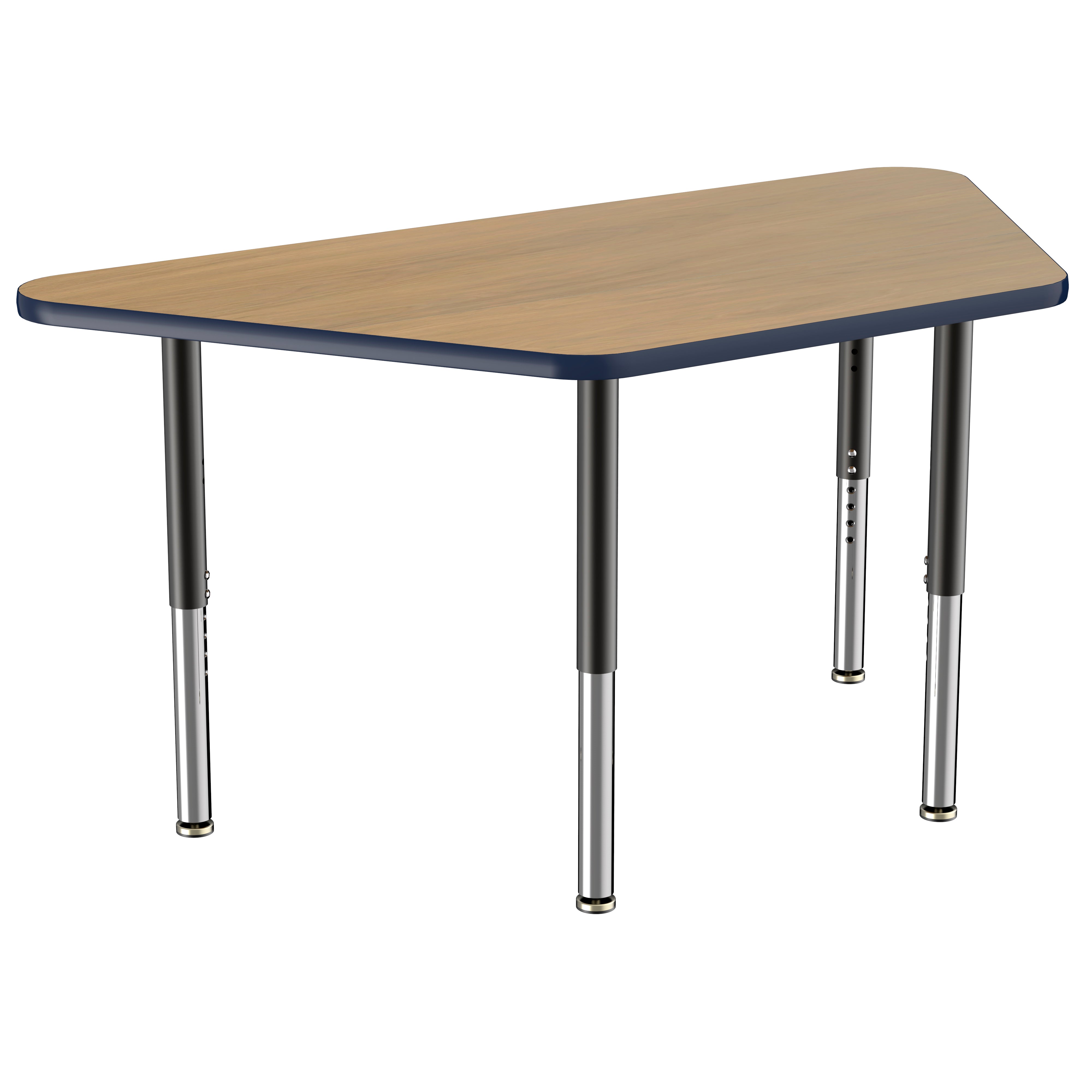 30" x 60" Trapezoid T-Molding Activity Table with Adjustable Super Legs - Pasadena Oak/Navy/Black