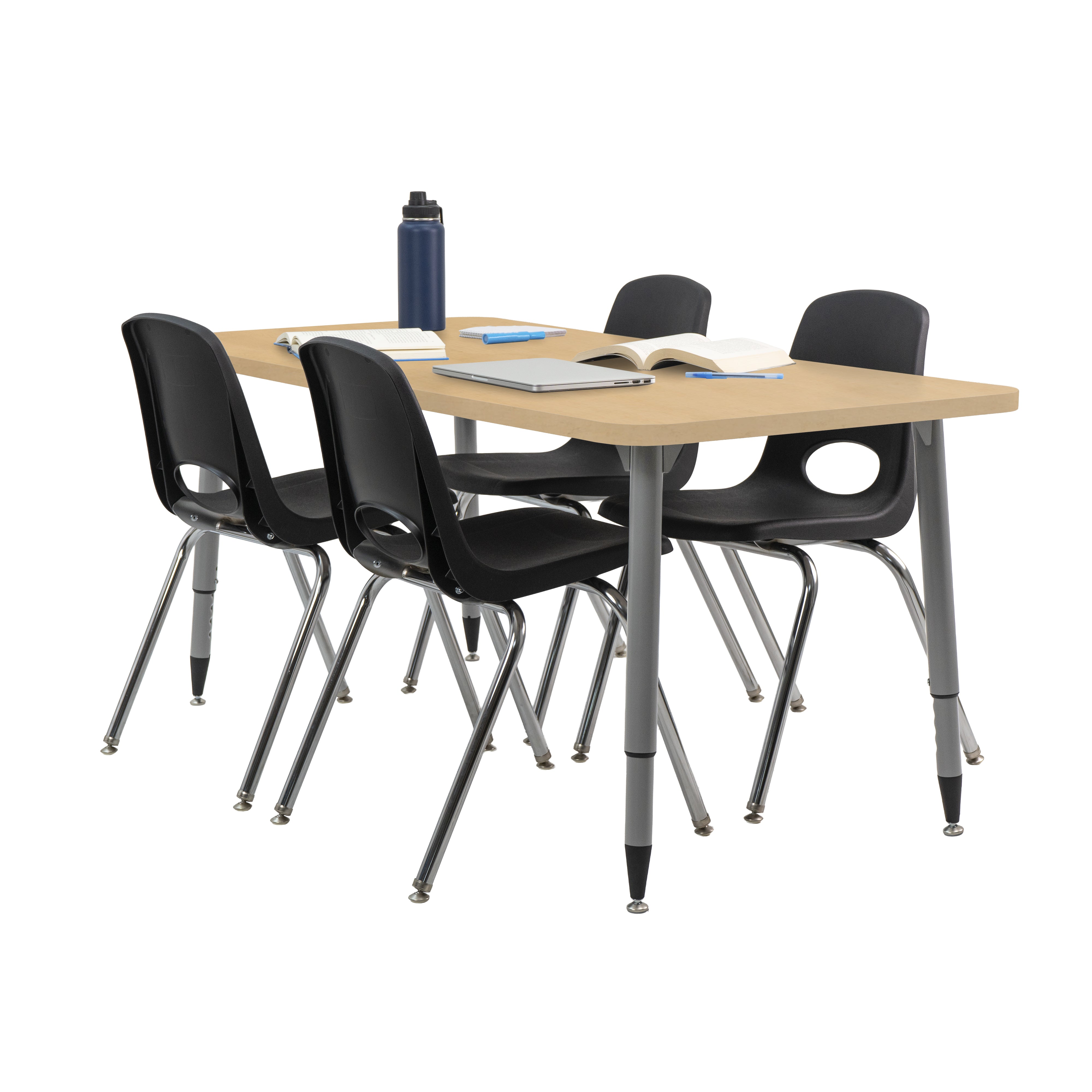 Adapte 30" x 60" Rectangle Woodgrain Activity Table with Adjustable Tapered Legs - Maple Grain/Silver