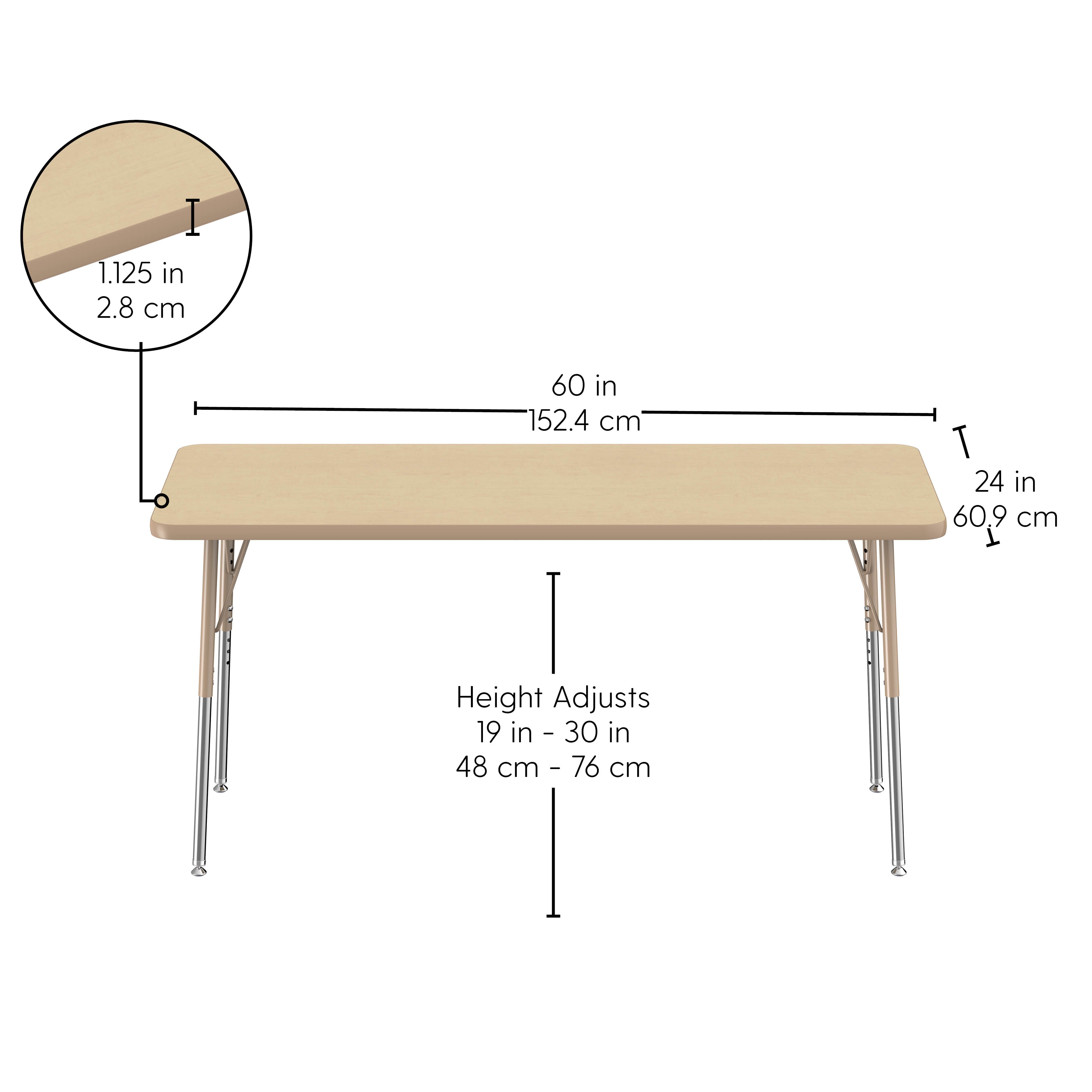 24" x 60" Rectangle T-Molding Activity Table with Adjustable Standard Swivel Glide Legs - Maple/Sand