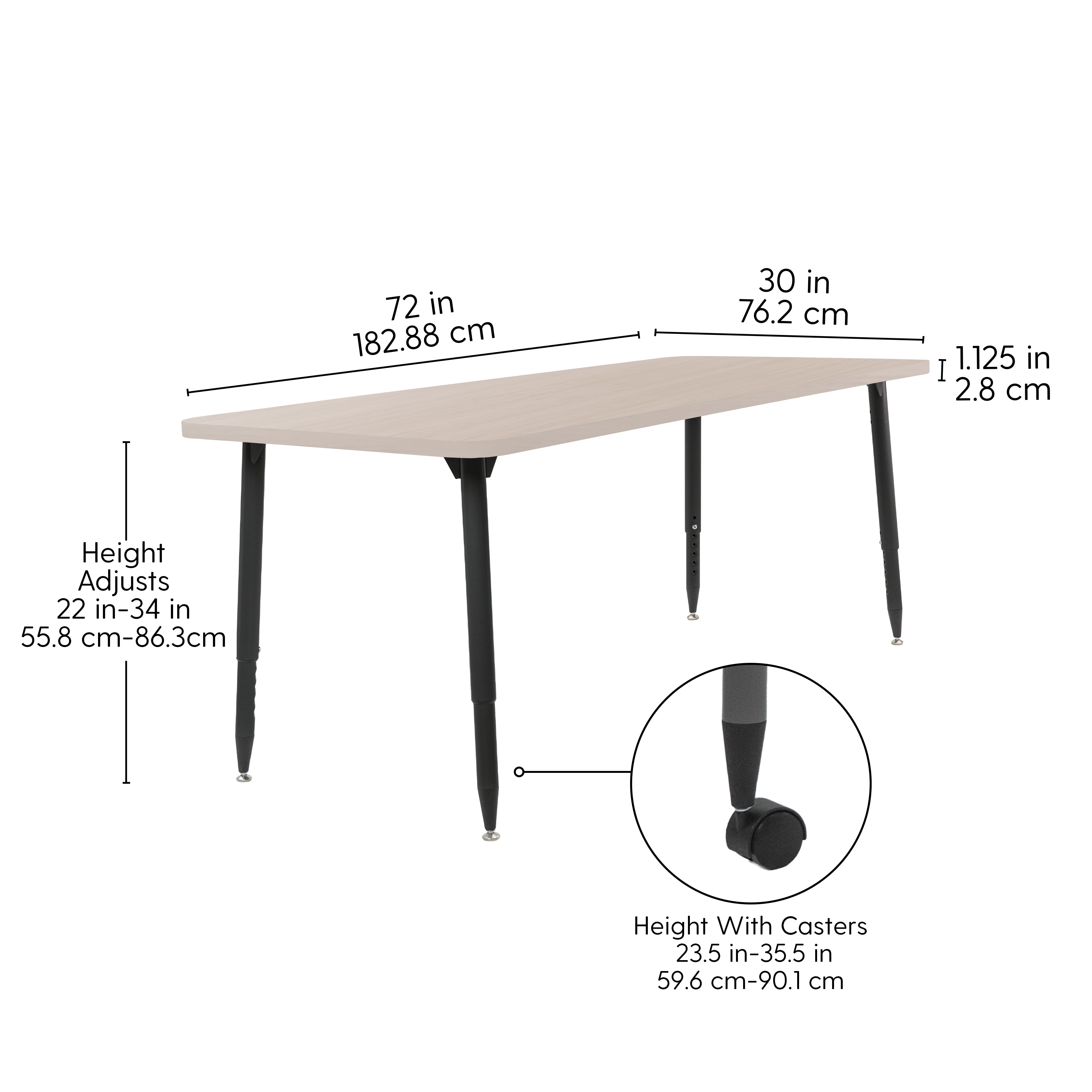 Adapte 30" x 72" Rectangle Woodgrain Activity Table with Adjustable Tapered Legs - Asian Sand/Black