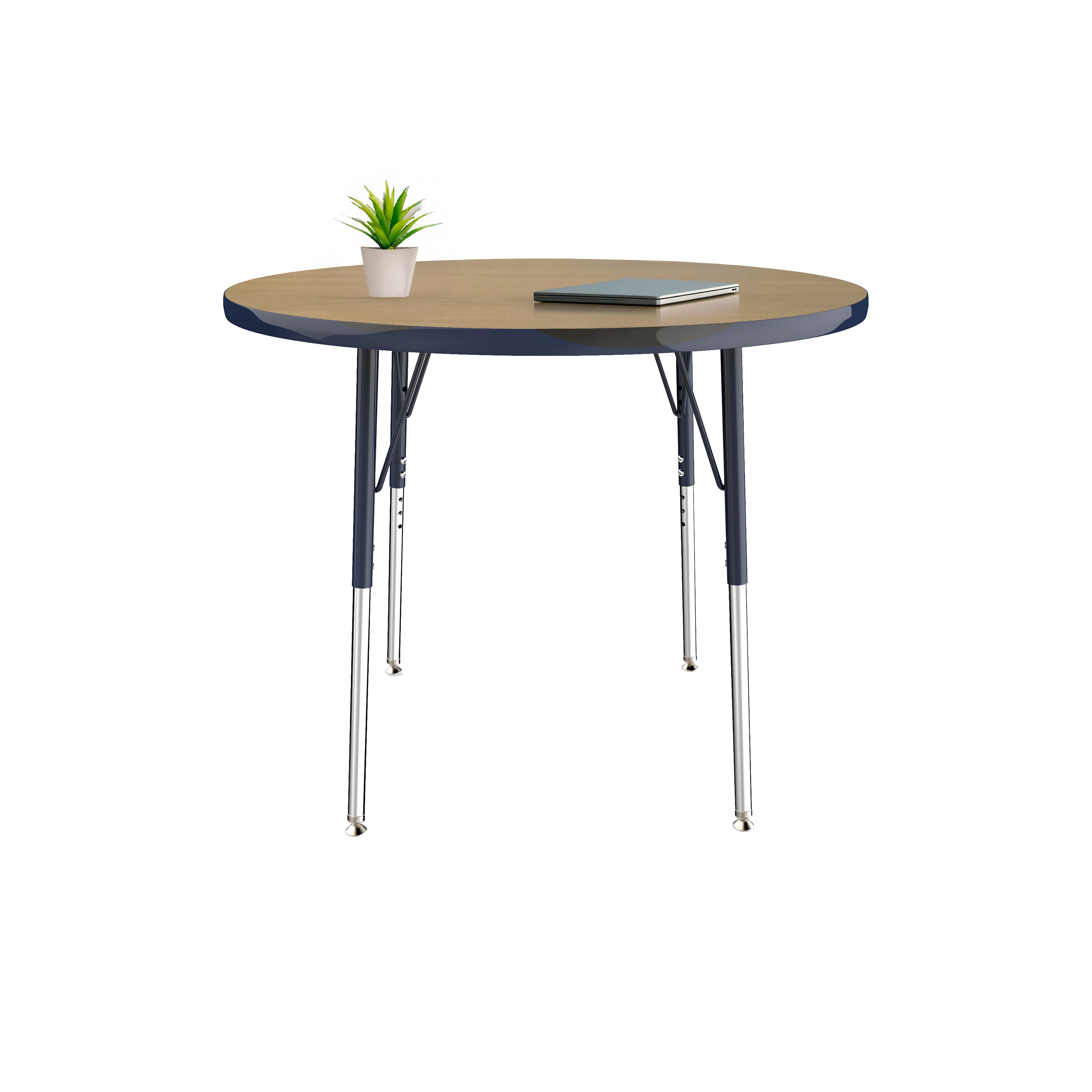 36" Round T-Molding Activity Table with Adjustable Standard Swivel Glide Legs - Pasadena Oak/Navy