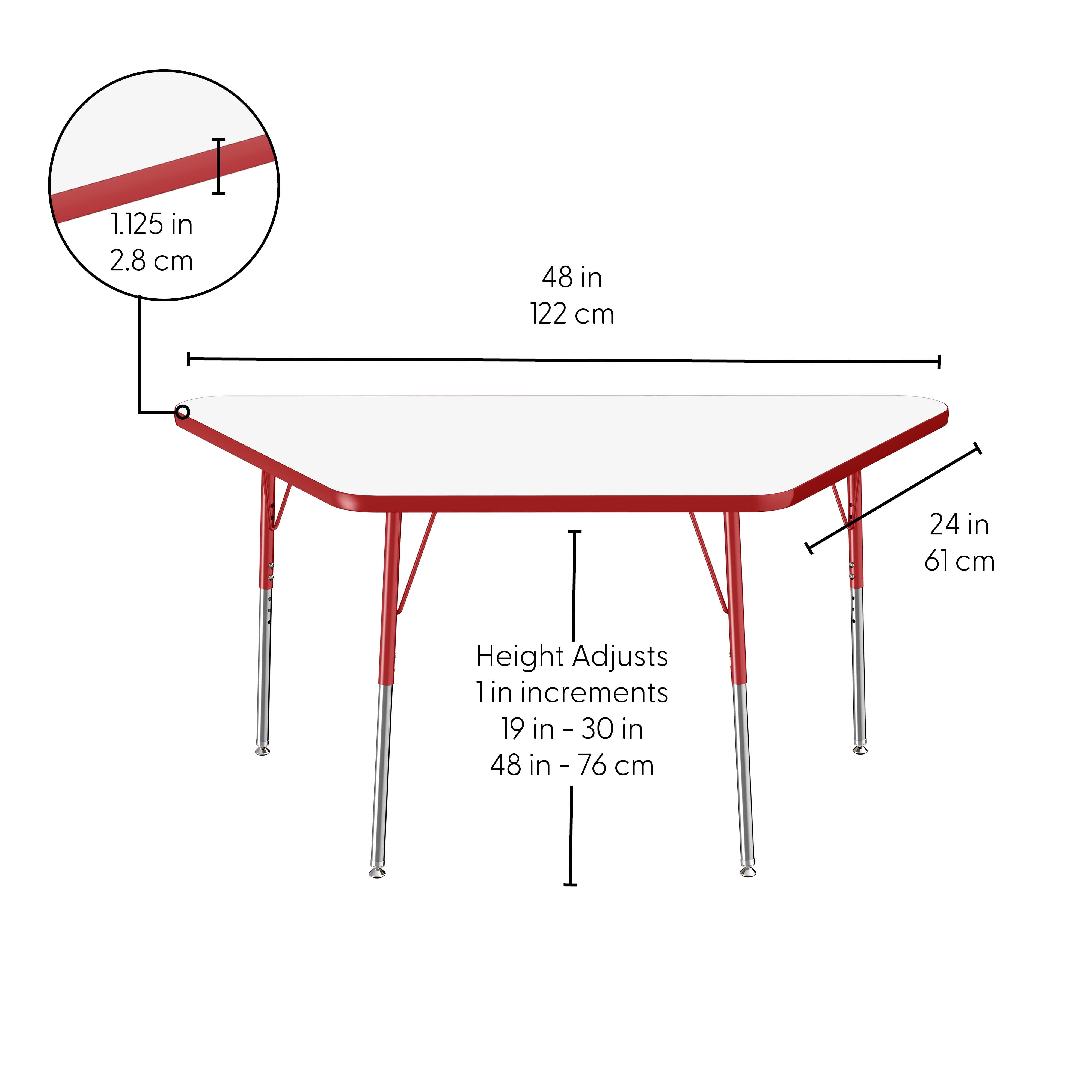 30" x 60" Trapezoid Dry-Erase Activity Table with Adjustable Standard Swivel Glide Legs - Whiteboard/Red