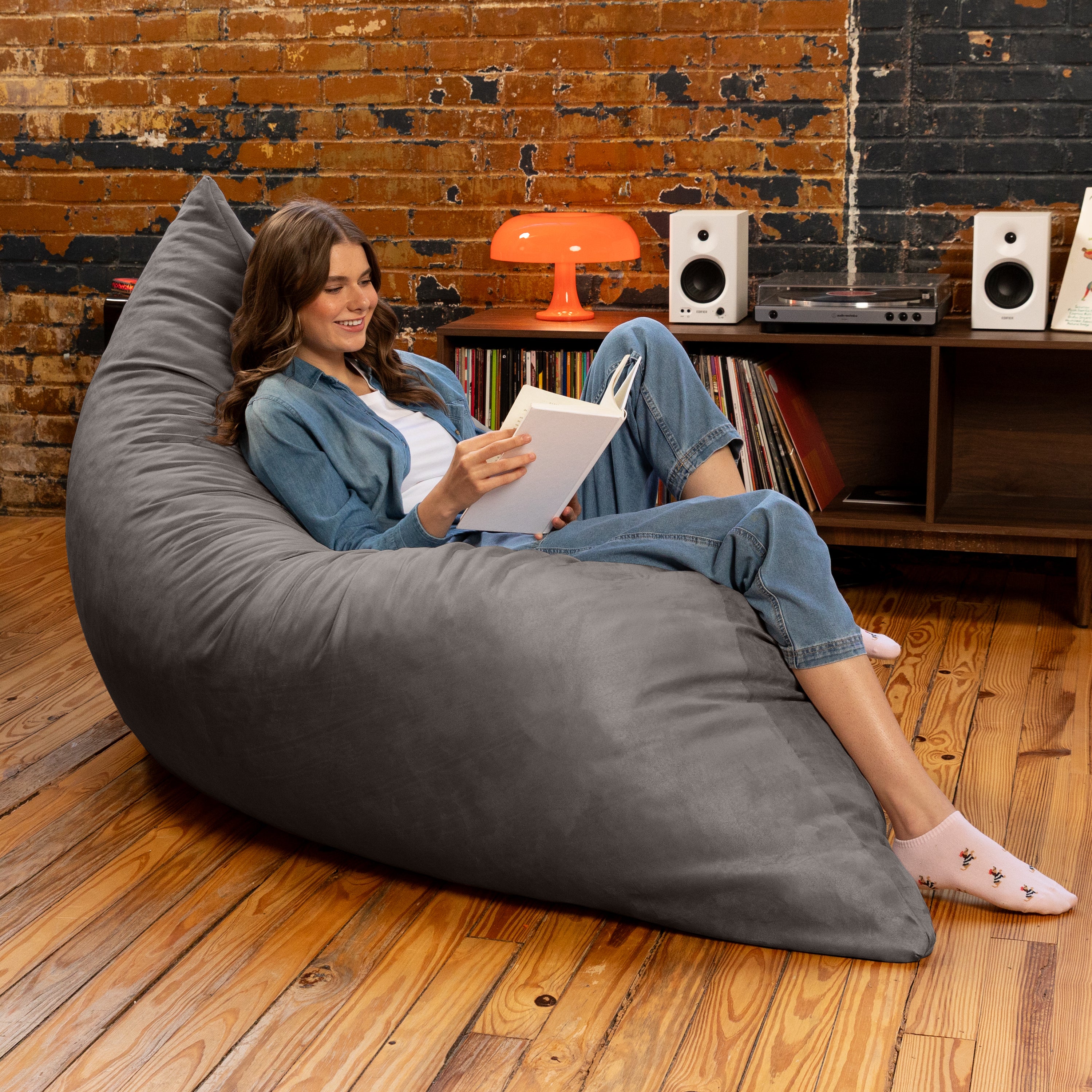 Jaxx Pillow Saxx 5.5-Foot - Huge Bean Bag Floor Pillow and Lounger, Charcoal