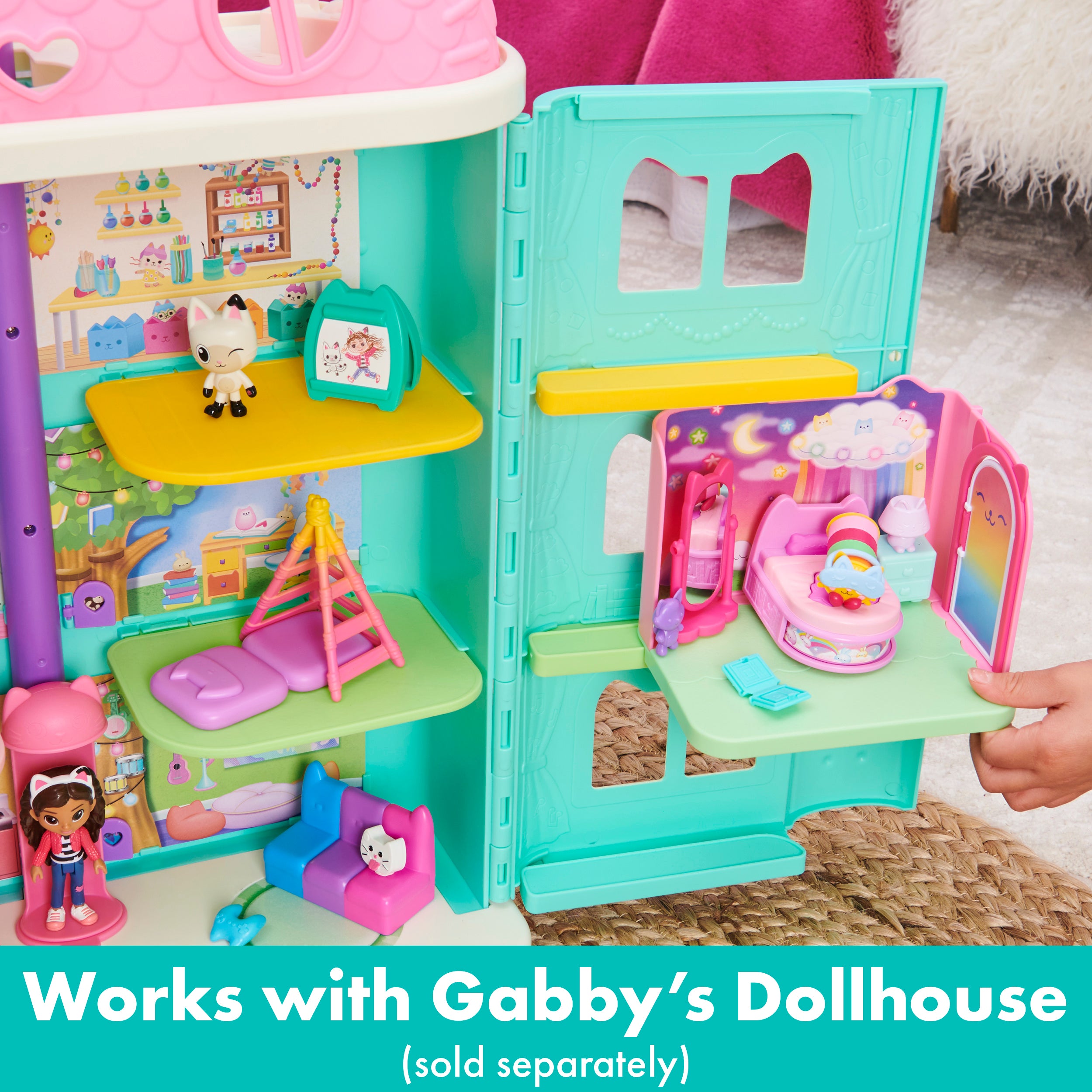 Gabby’s Dollhouse, Sweet Dreams Bedroom with Pillow Cat Figure and 3 Accessories, 3 Furniture and 2 Deliveries, Kids Toys for Ages 3 and up