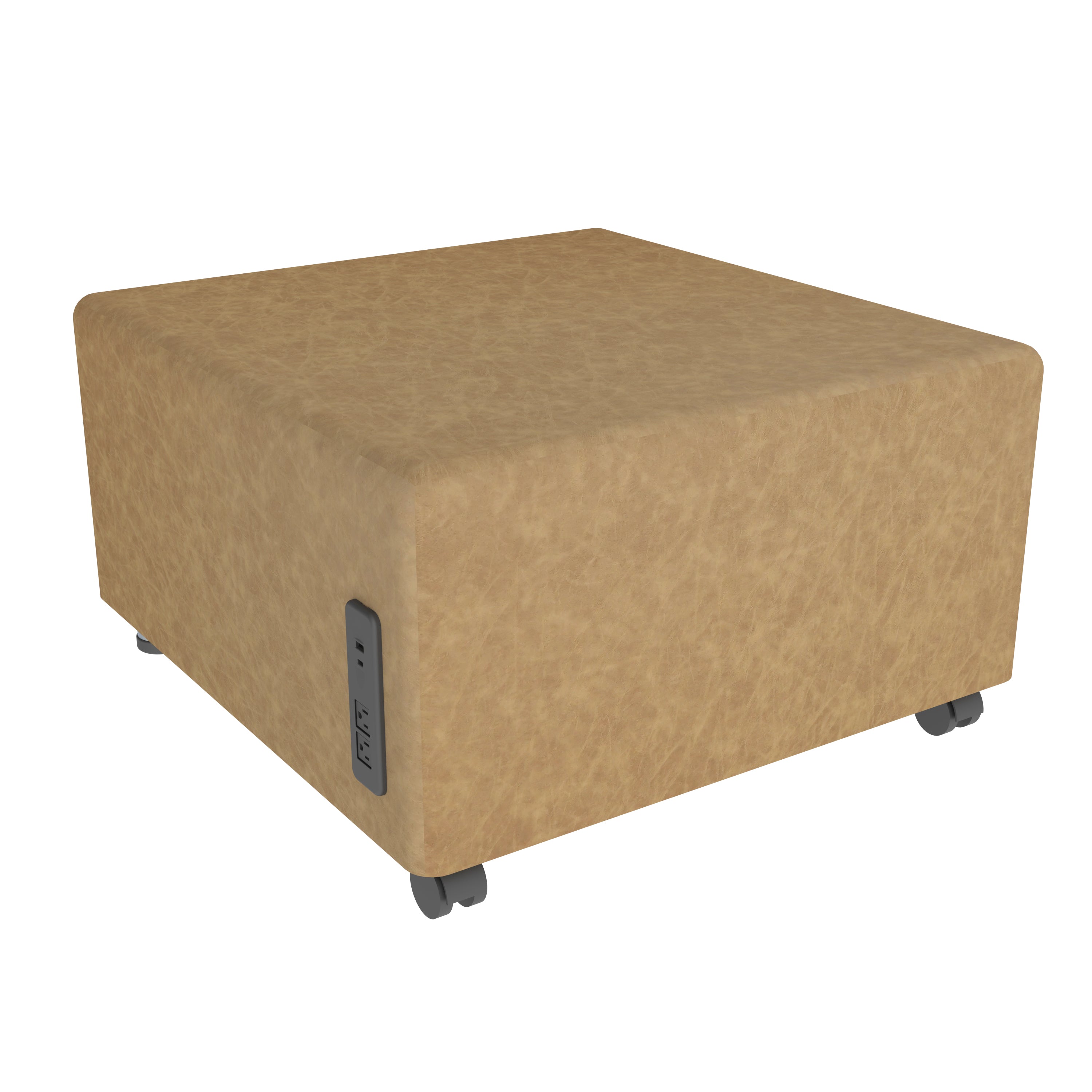 Pro Series Rustic Upholstered Square Mobile Ottoman with Tech Panel - Pecan