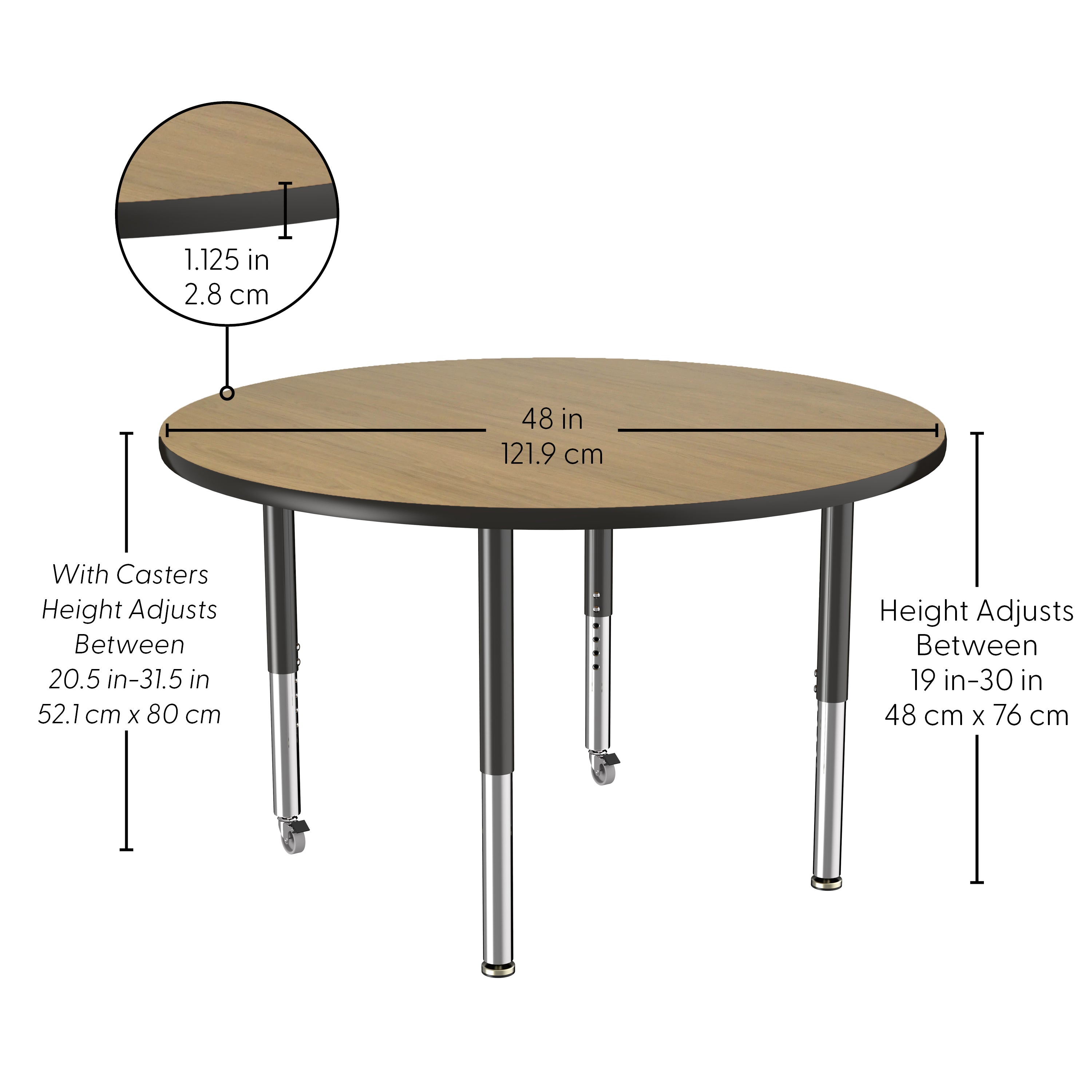 48" Round Thermofused Activity Table with Adjustable Super Legs - Pasadena Oak/Black