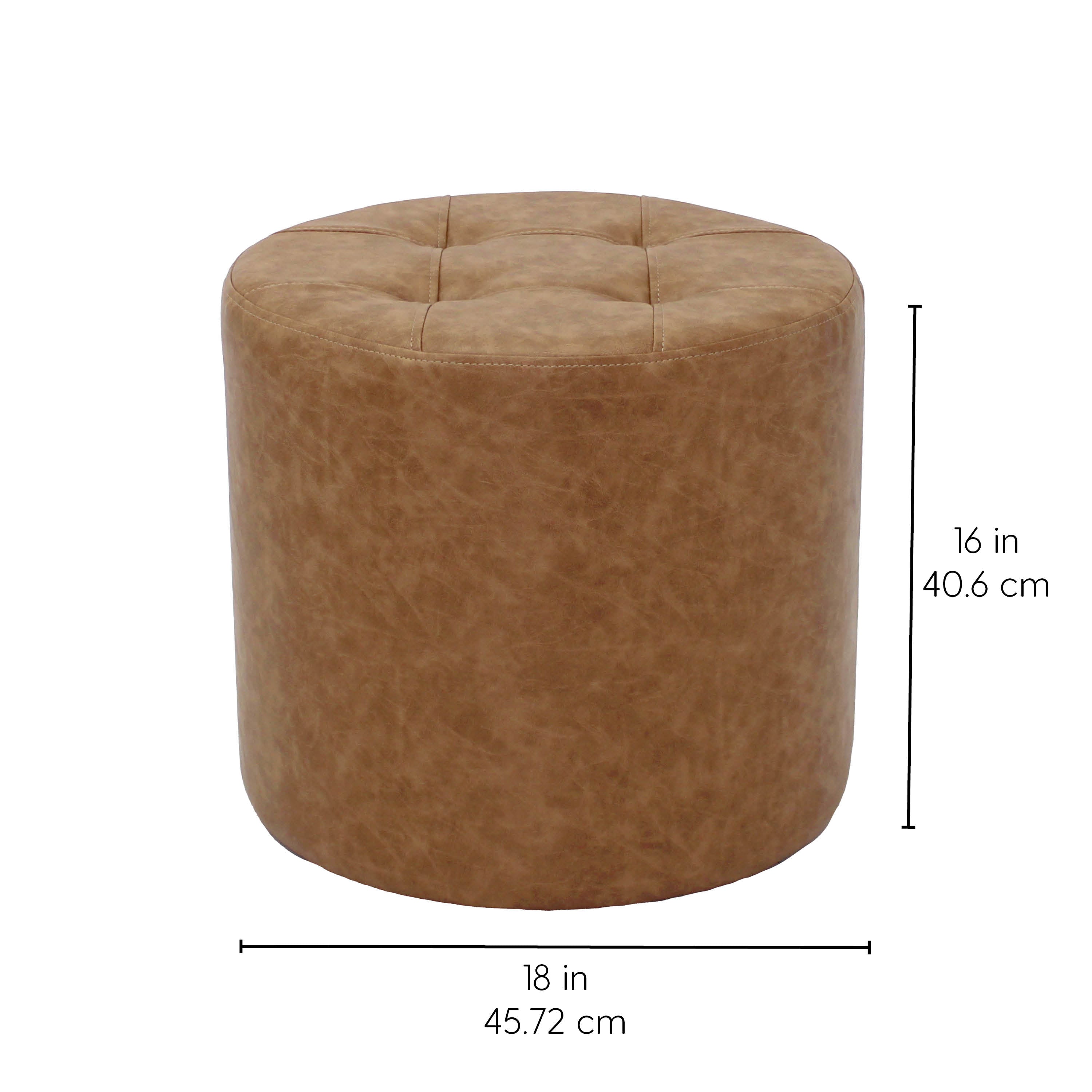 Rustic Tufted Round Ottoman 16" Height - Pecan