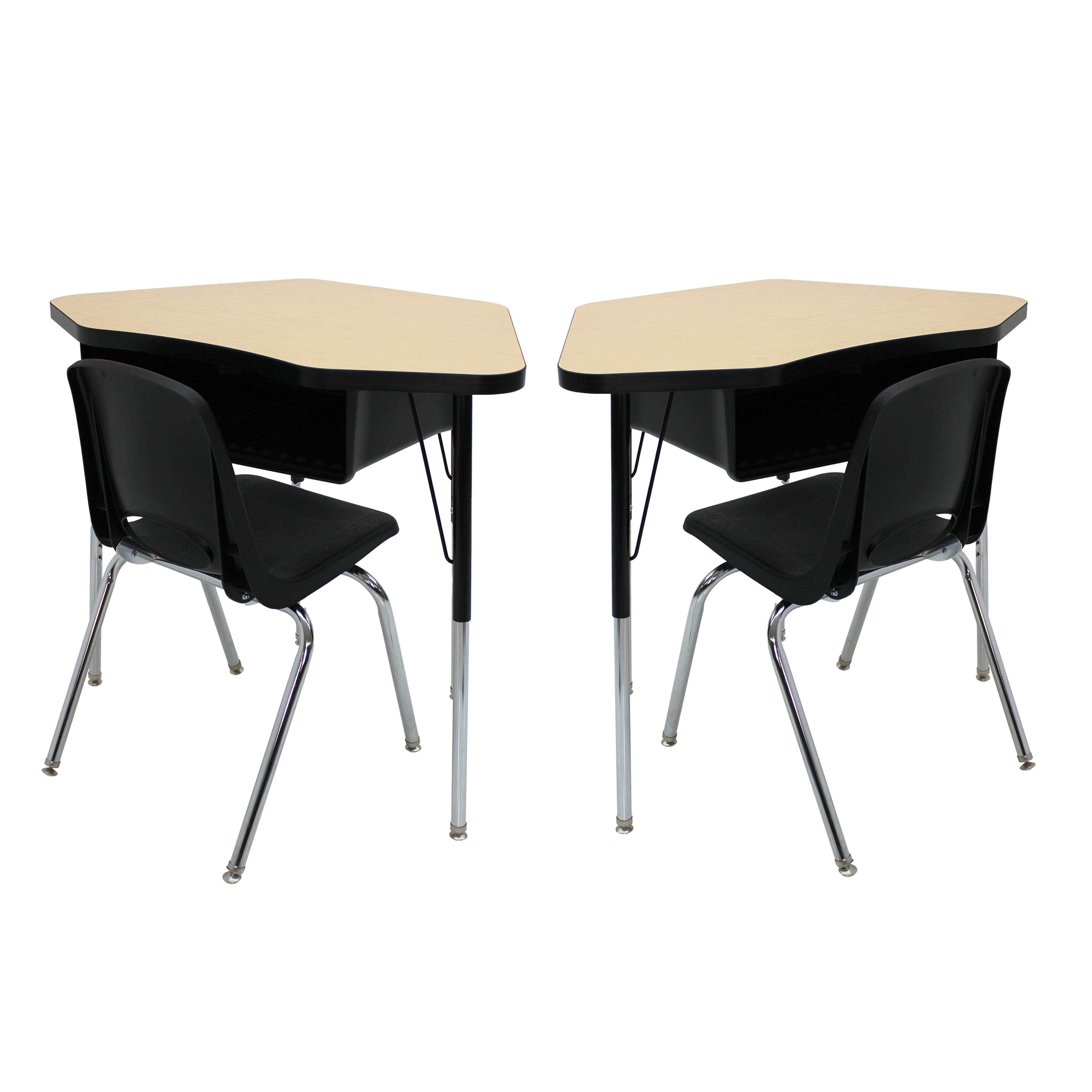 24" x 36" Petal Book Box Desk with Adjustable Standard Legs and 16" Stack Chair with Swivel Glides, 2-Piece/4-Piece Set - Maple/Black