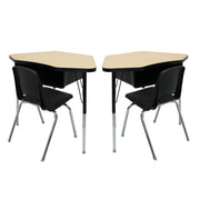 24" x 36" Petal Book Box Desk with Adjustable Standard Legs and 16" Stack Chair with Swivel Glides, 2-Piece/4-Piece Set - Maple/Black