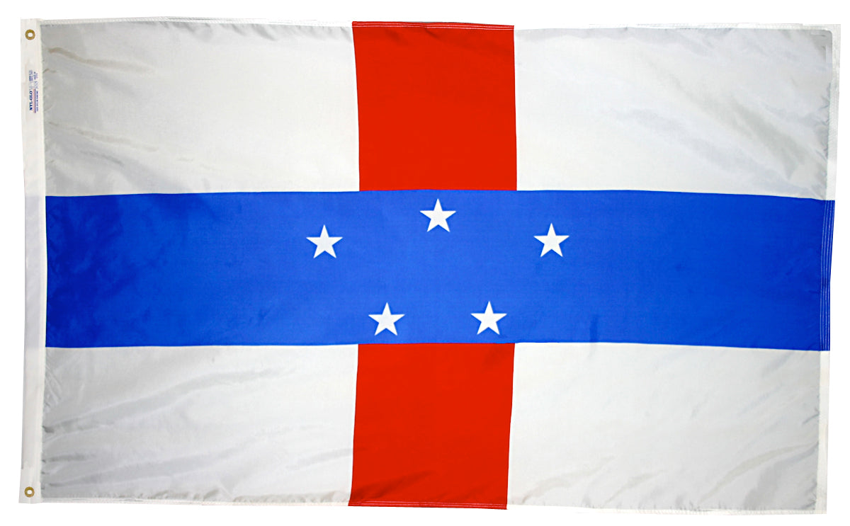 Netherland Antilles Flag 4x6 ft. Nylon SolarGuard Nyl-Glo 100% Made in USA to Official United Nations Design Specifications.