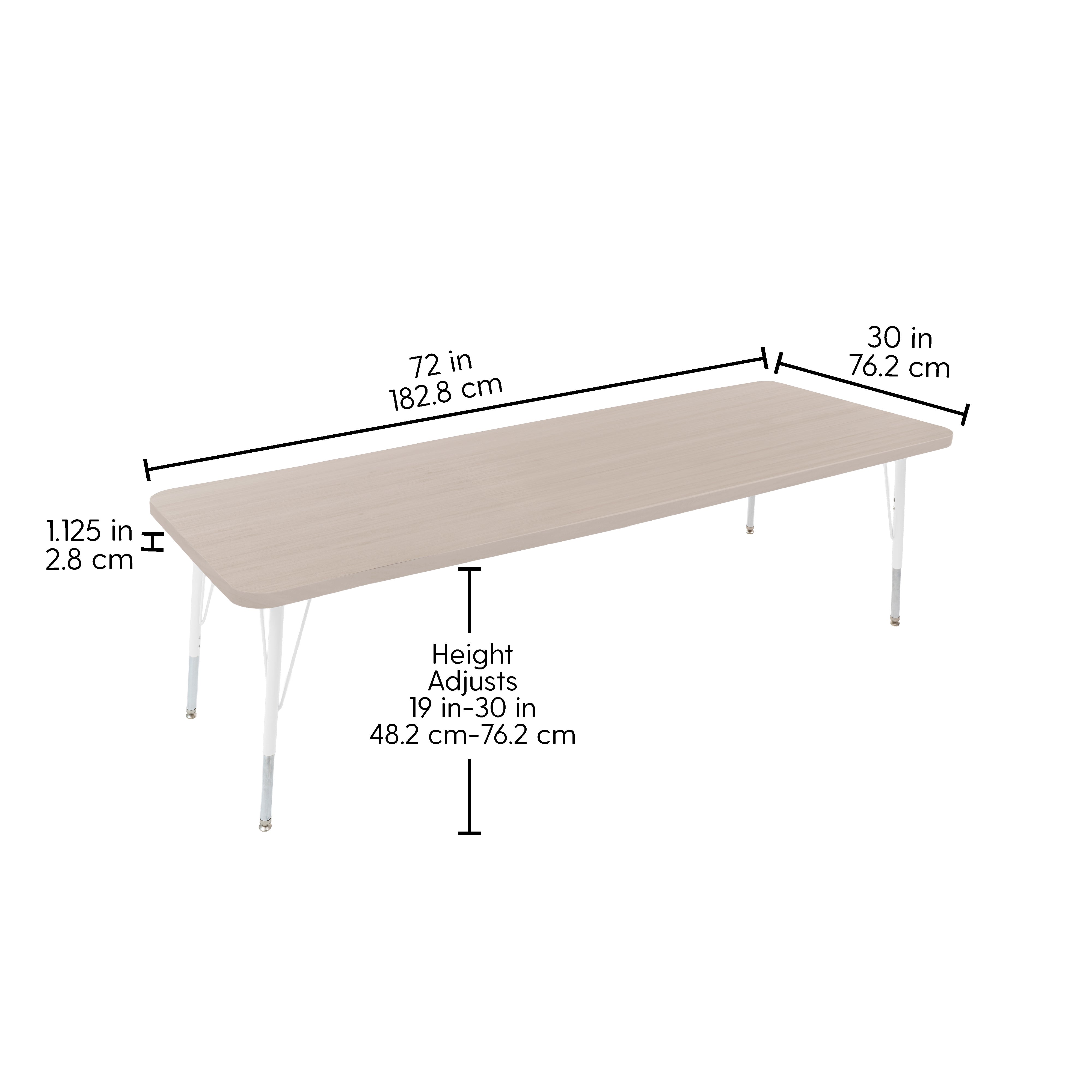30" x 72" Rectangle Thermofused Woodgrain Activity Table with Standard Legs - Asian Sand/White