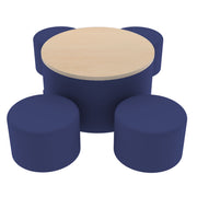 Pro Series 30" Round Ottoman Table with Round 12" H Seating, 5-Piece Set - Navy/Maple