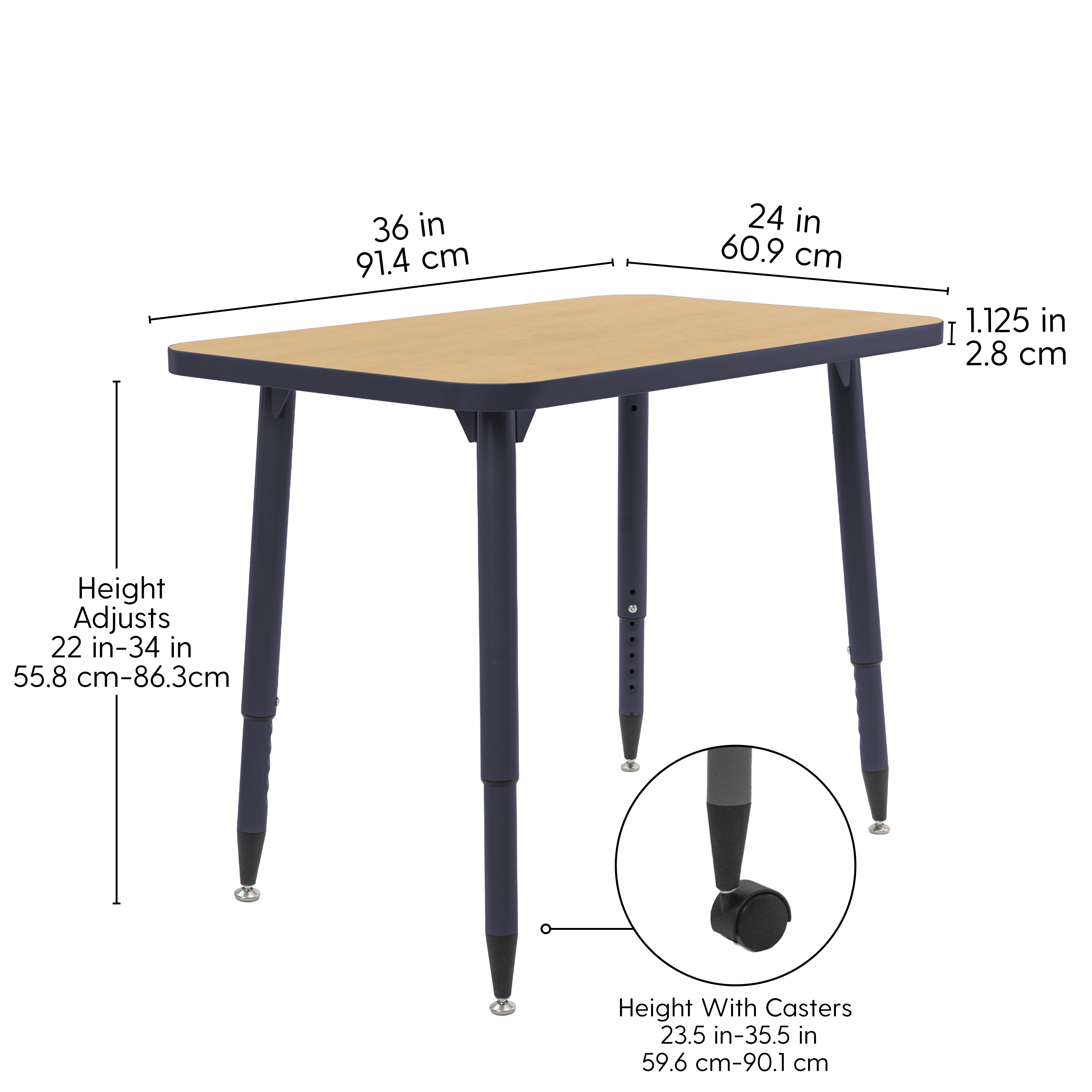 Adapte 24" x 36" Rectangle Thermofused Activity Table with Adjustable Tapered Legs - Maple/Navy