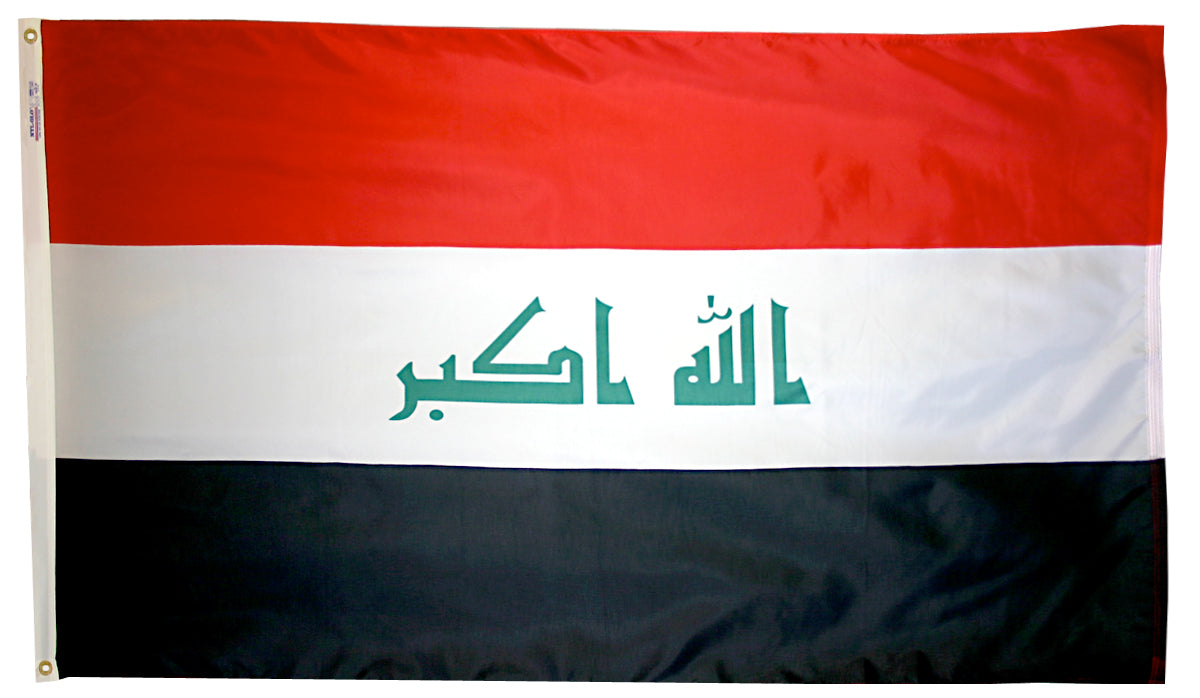 Iraq Flag 2x3 ft. Nylon SolarGuard Nyl-Glo 100% Made in USA to Official United Nations Design Specifications.
