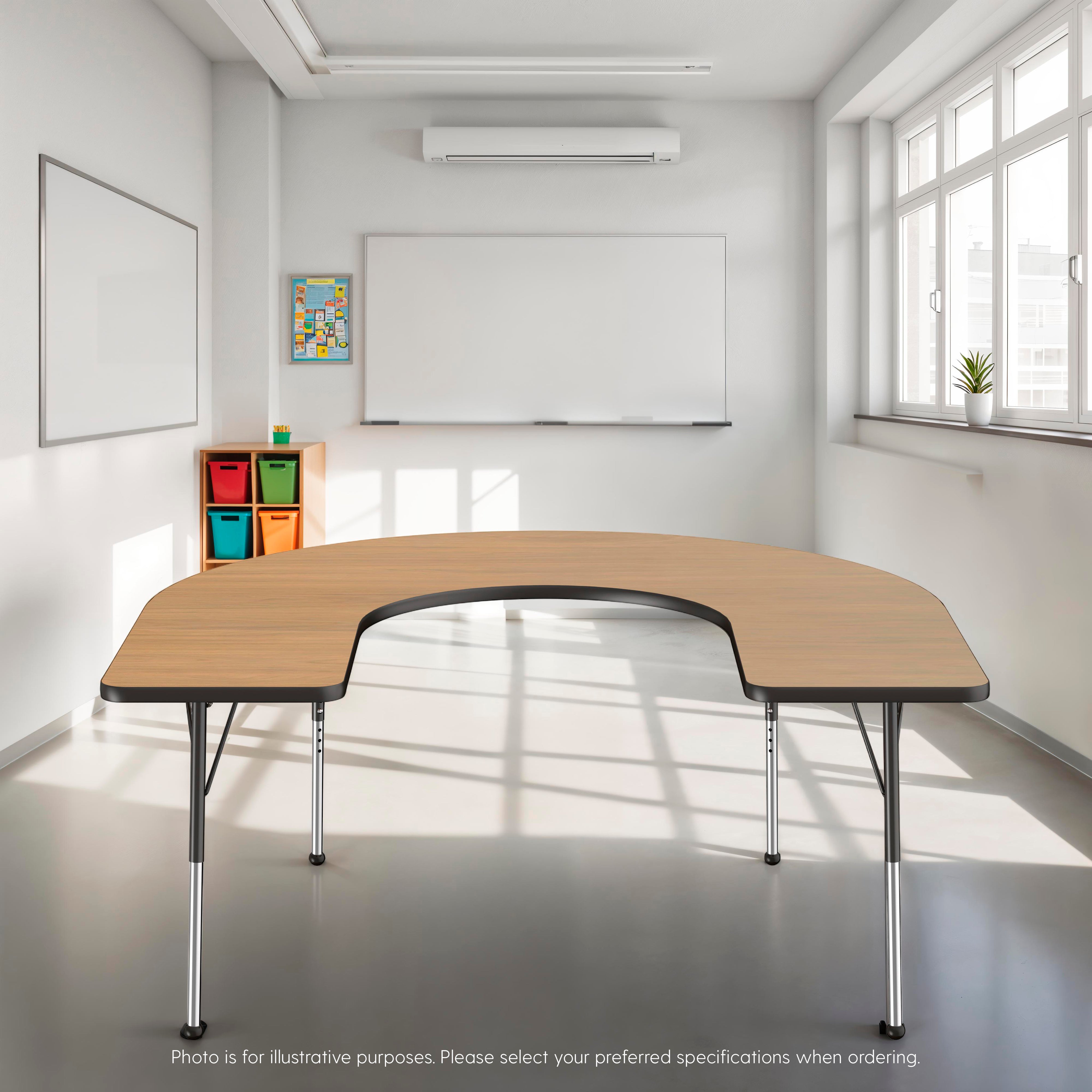 60" x 66" Horseshoe T-Molding Activity Table with Adjustable Super Legs - Pasadena Oak/Black