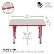 24" x 36" Rectangle T-Molding Activity Table with Adjustable Chunky Legs - Gray/Red