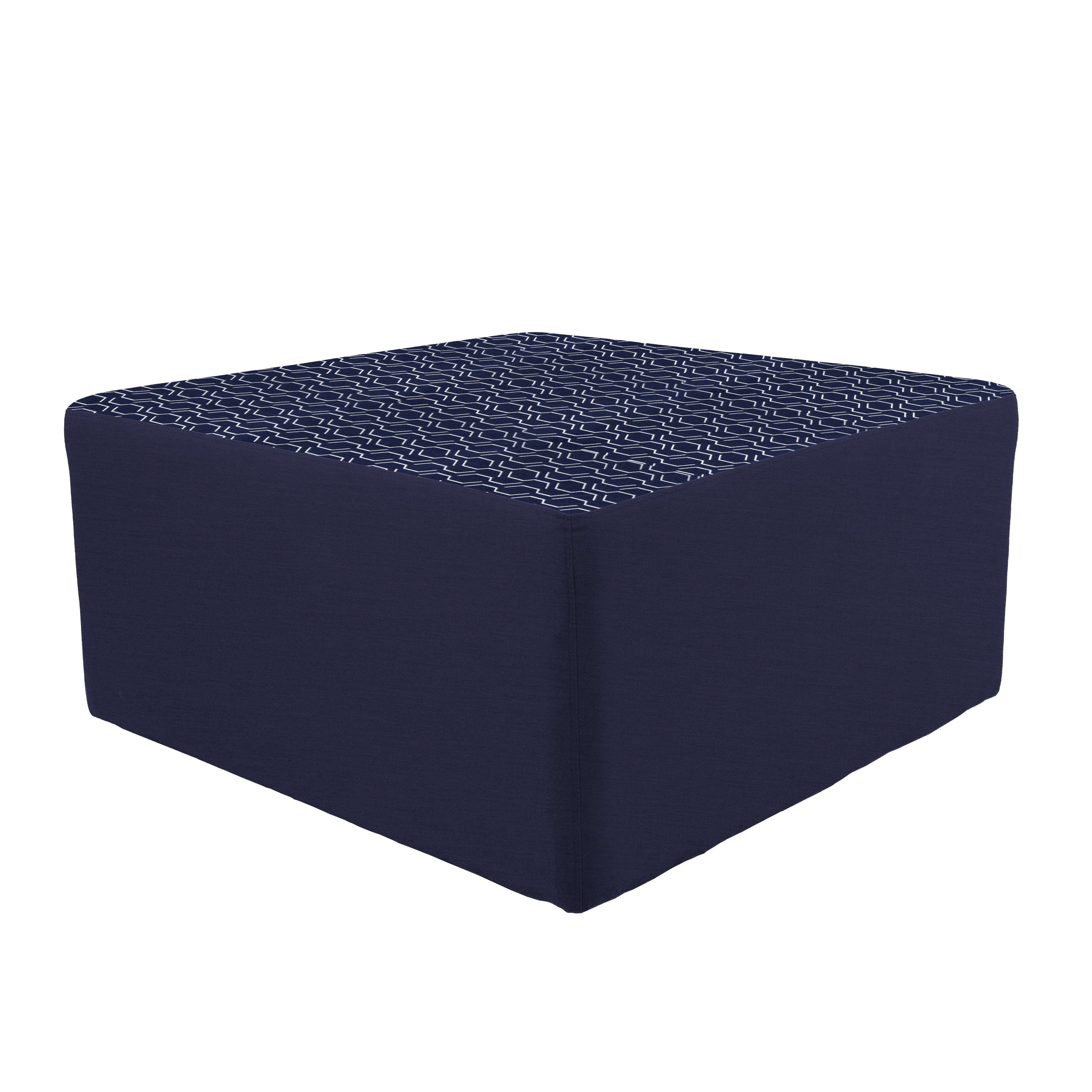 Outdoor 36" Square Ottoman with Sunbrella, 18" H - Adaptation Indigo/Canvas Navy