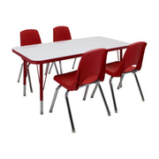 24" x 48" Rectangle Dry-Erase Activity Table with Standard Legs and 14" Stack Chairs with Swivel Glides, 5-Piece Set - Whiteboard/Red