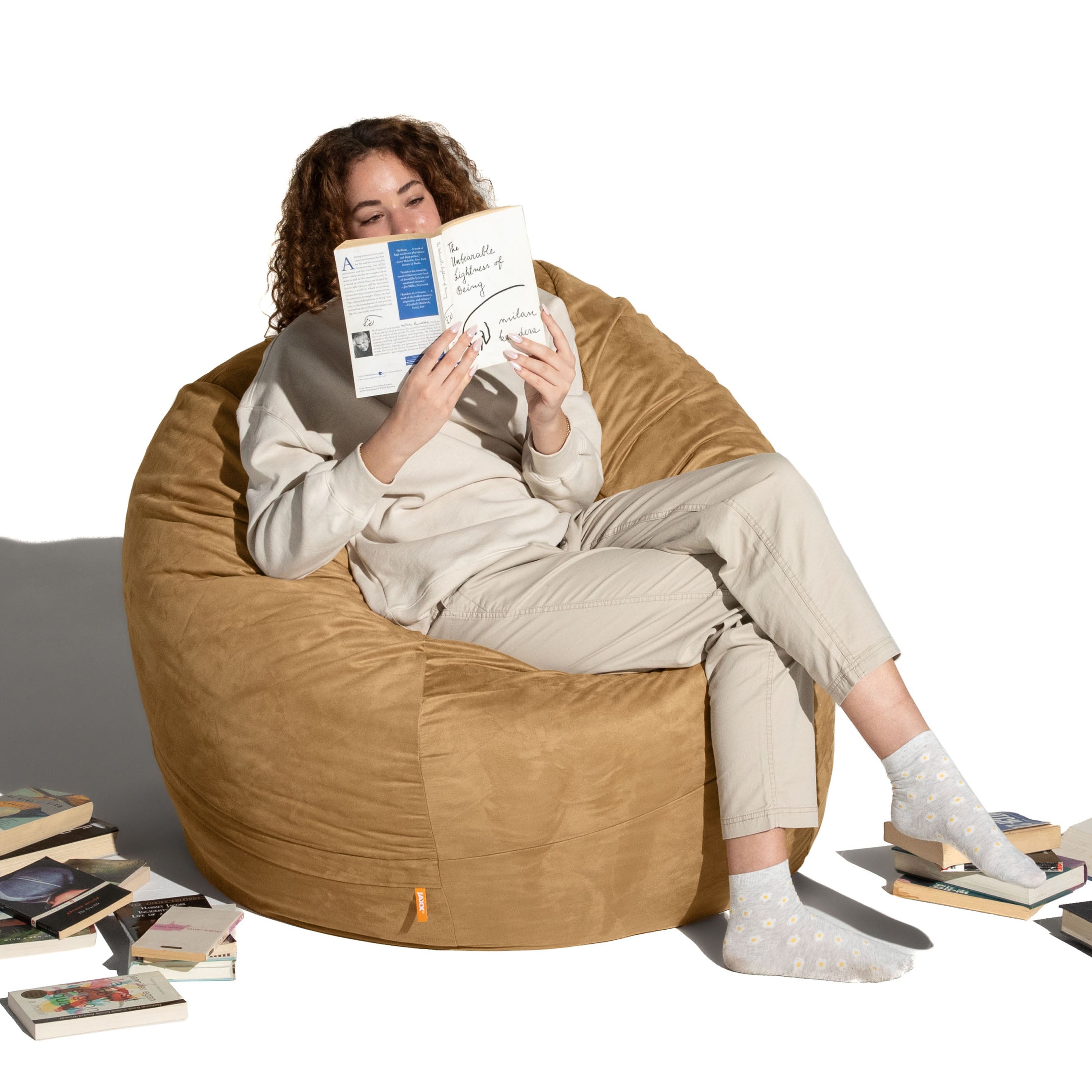 Jaxx Basics 4 Foot Large Adult Bean Bag Chair, Oversized with Filler, Beige