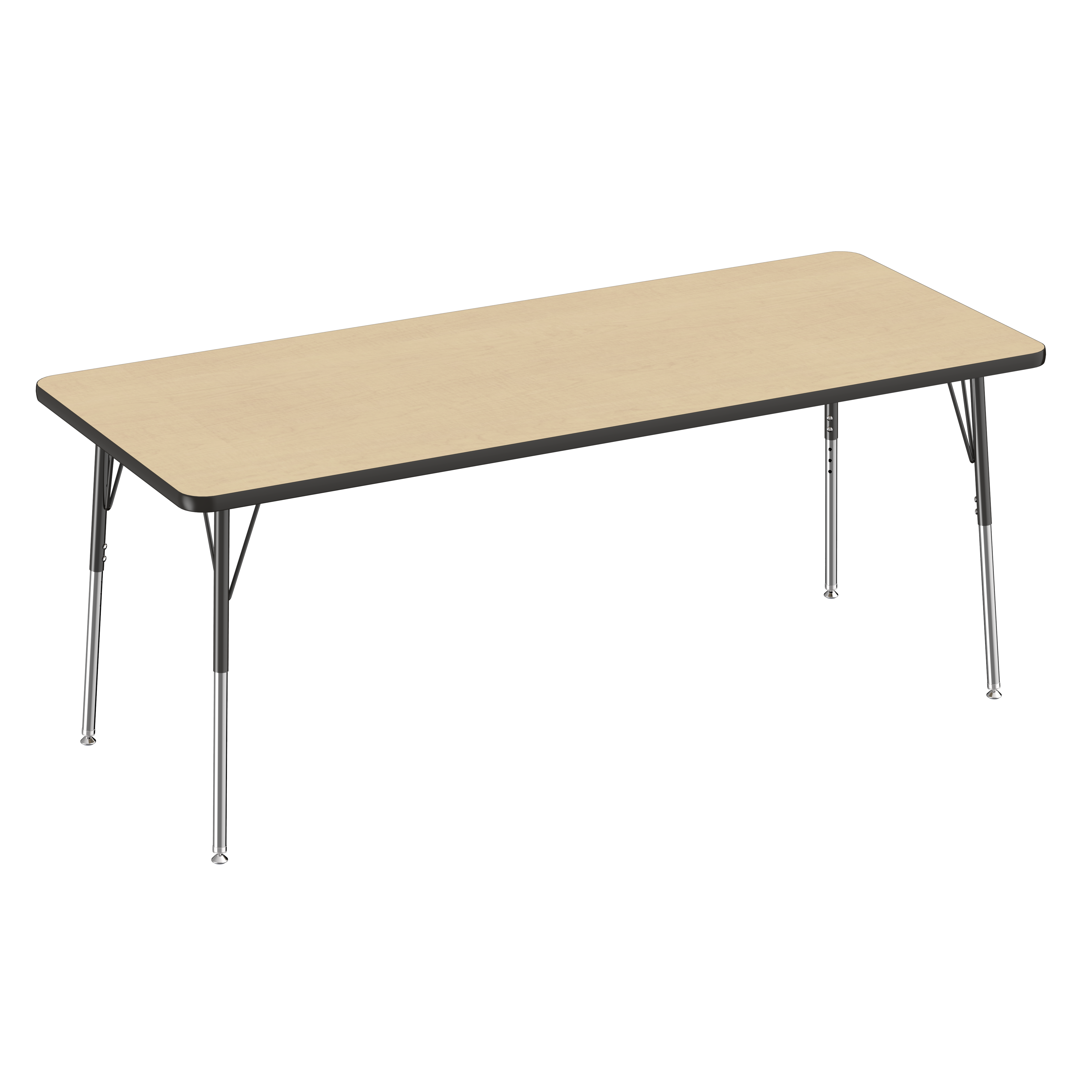 30" x 72" Rectangle T-Molding Activity Table with Adjustable Standard Swivel Glide Legs - Maple/Black