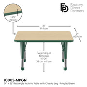 24" x 36" Rectangle T-Molding Activity Table with Adjustable Chunky Legs - Maple/Green