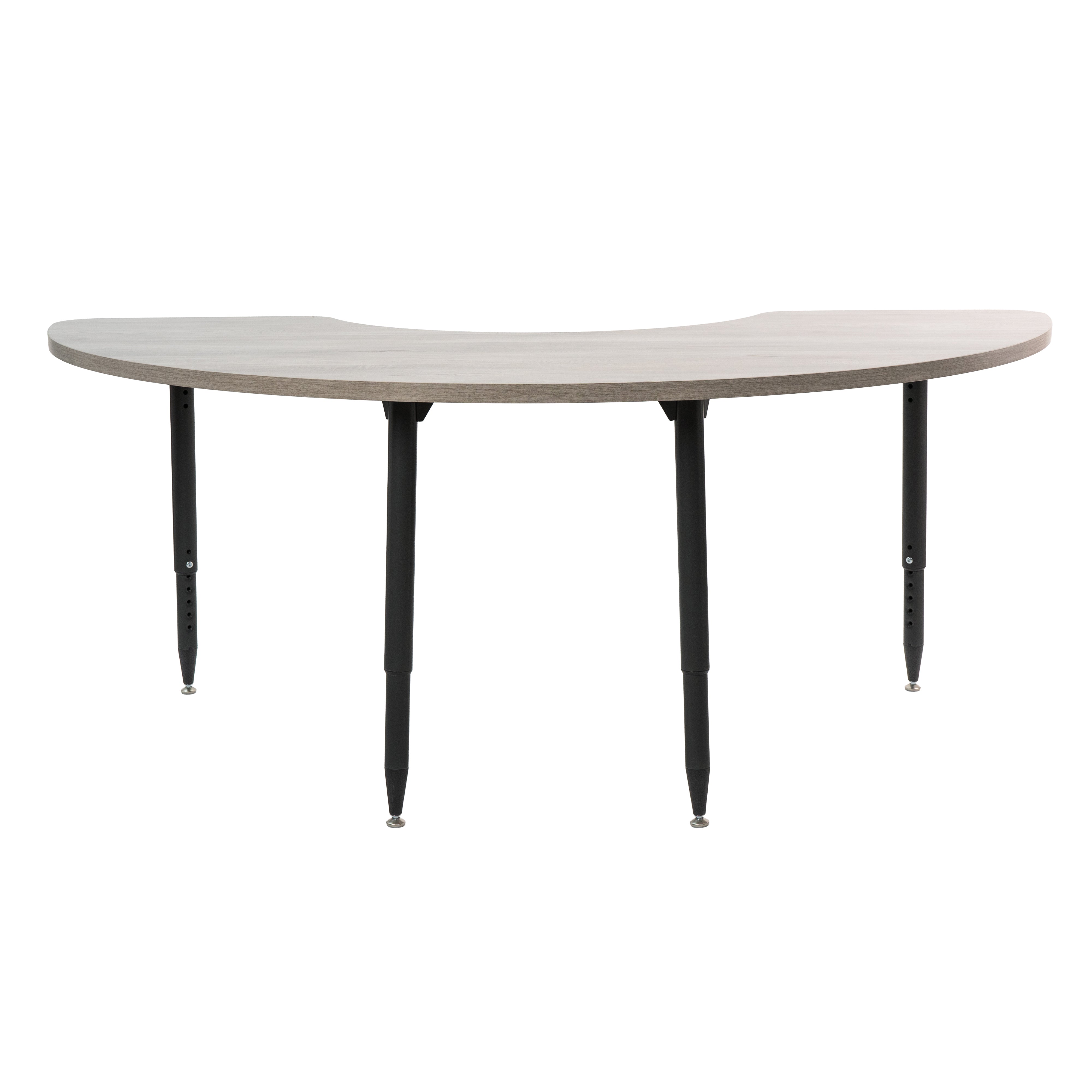 Adapte 36" x 72" Half Moon Woodgrain Activity Table with Adjustable Tapered Legs - Light Gray Wood/Black