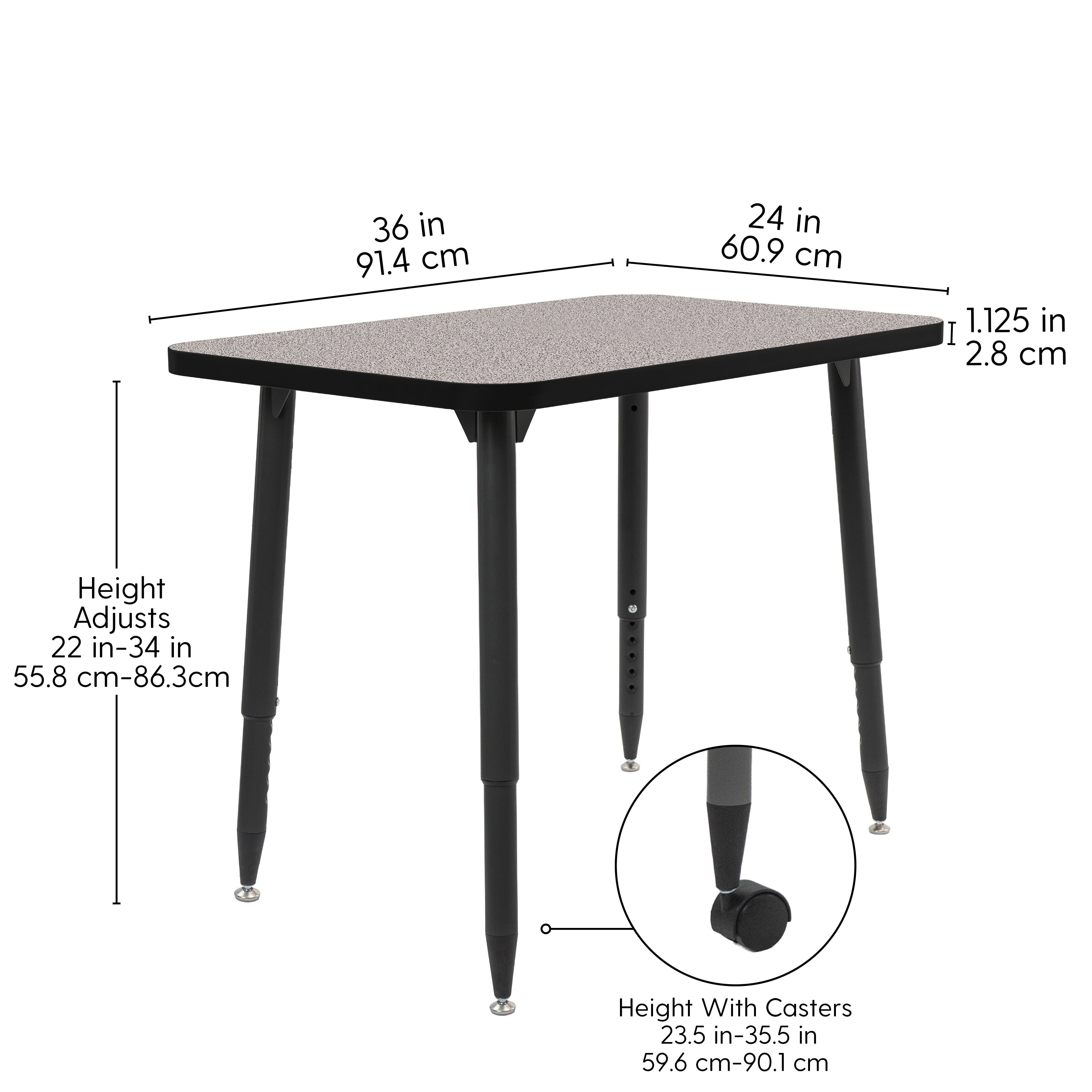 Adapte 24" x 36" Rectangle Thermofused Activity Table with Adjustable Tapered Legs - Gray/Black