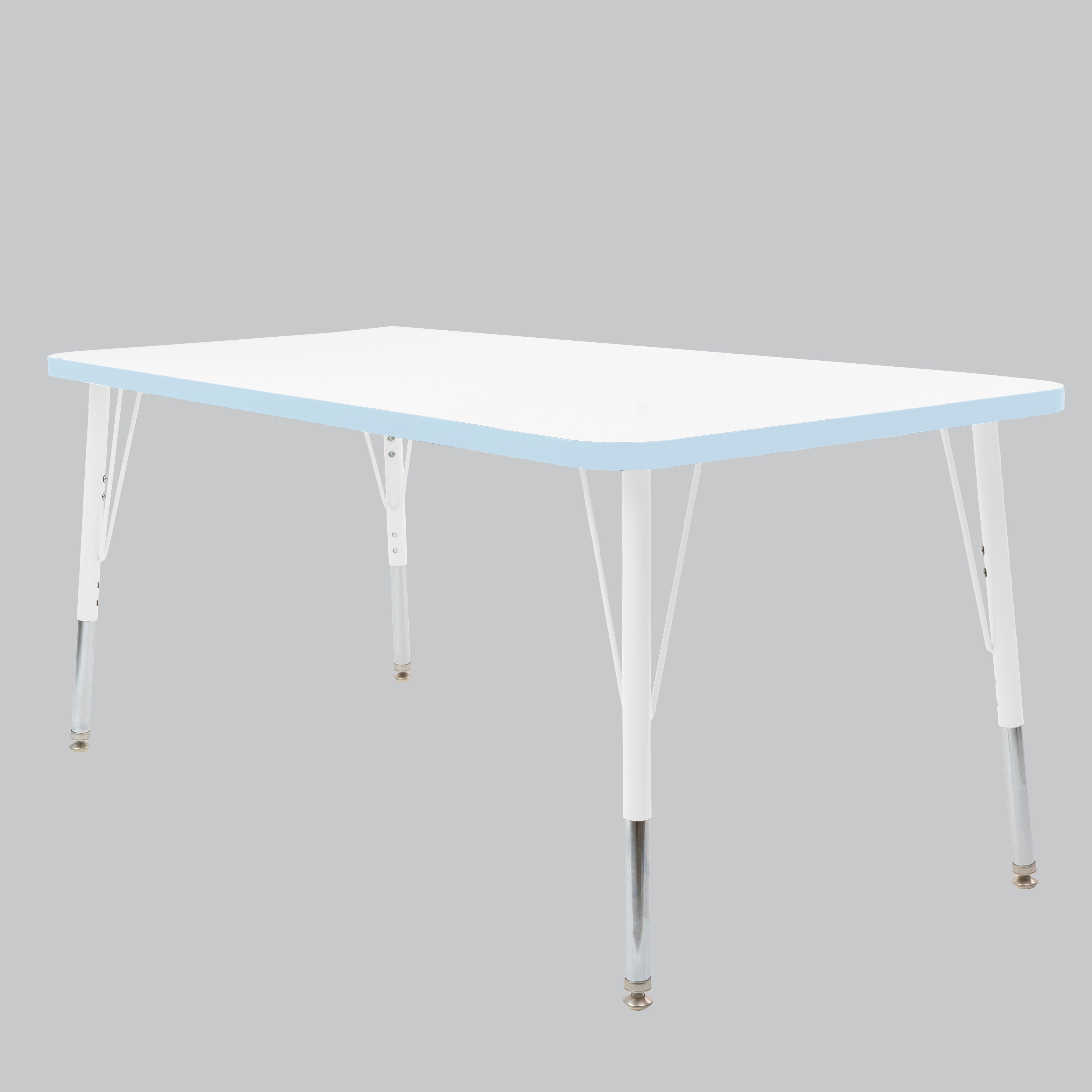 30" x 60" Rectangle Thermofused Activity Table with Adjustable Standard Swivel Glide Legs - White/Powder Blue/White