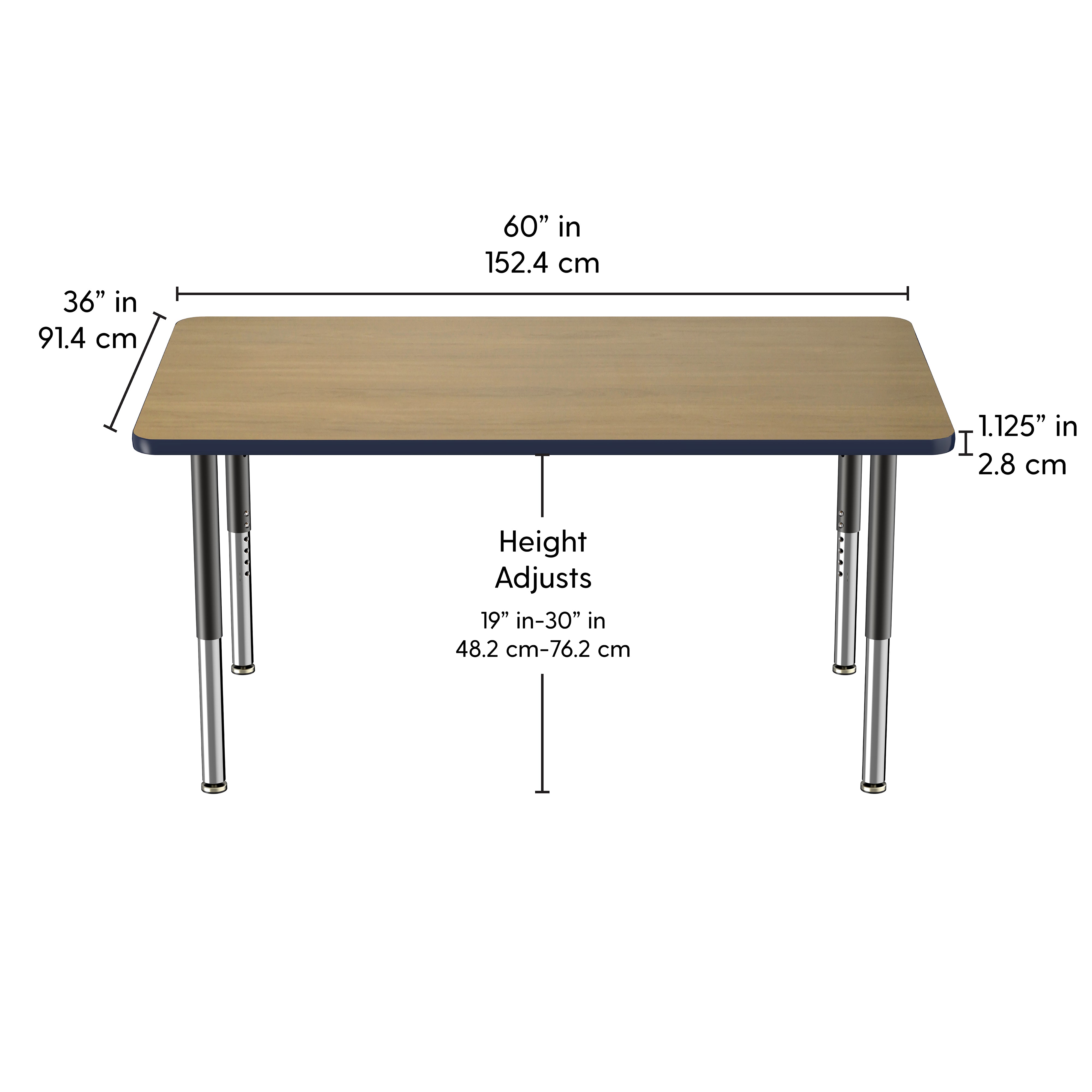 36" x 60" Rectangle T-Molding Activity Table with Adjustable Super Legs - Pasadena Oak/Navy/Black